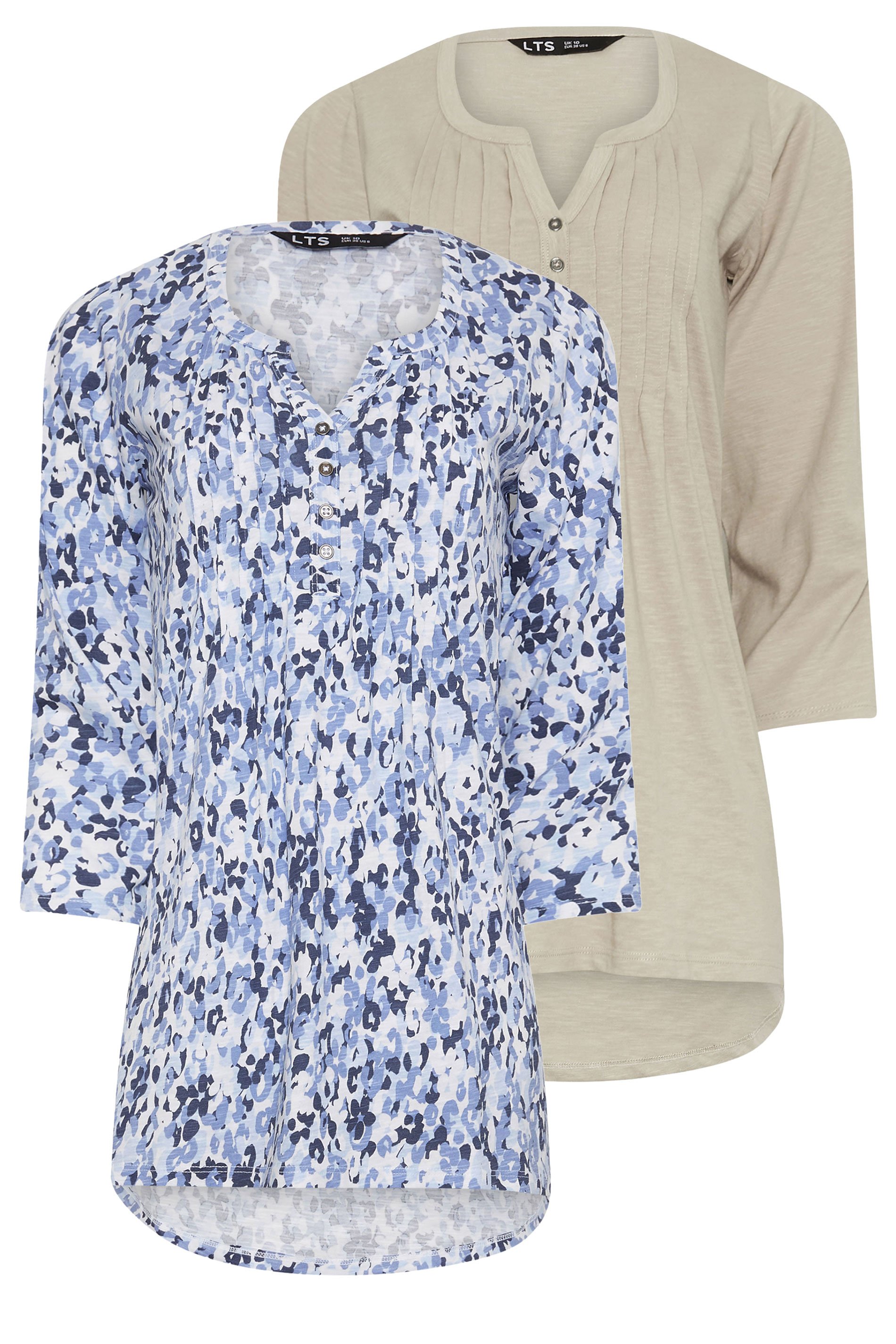 LTS Tall 2 PACK Beige Brown & Blue Henley Tops | Long Tall Sally 7