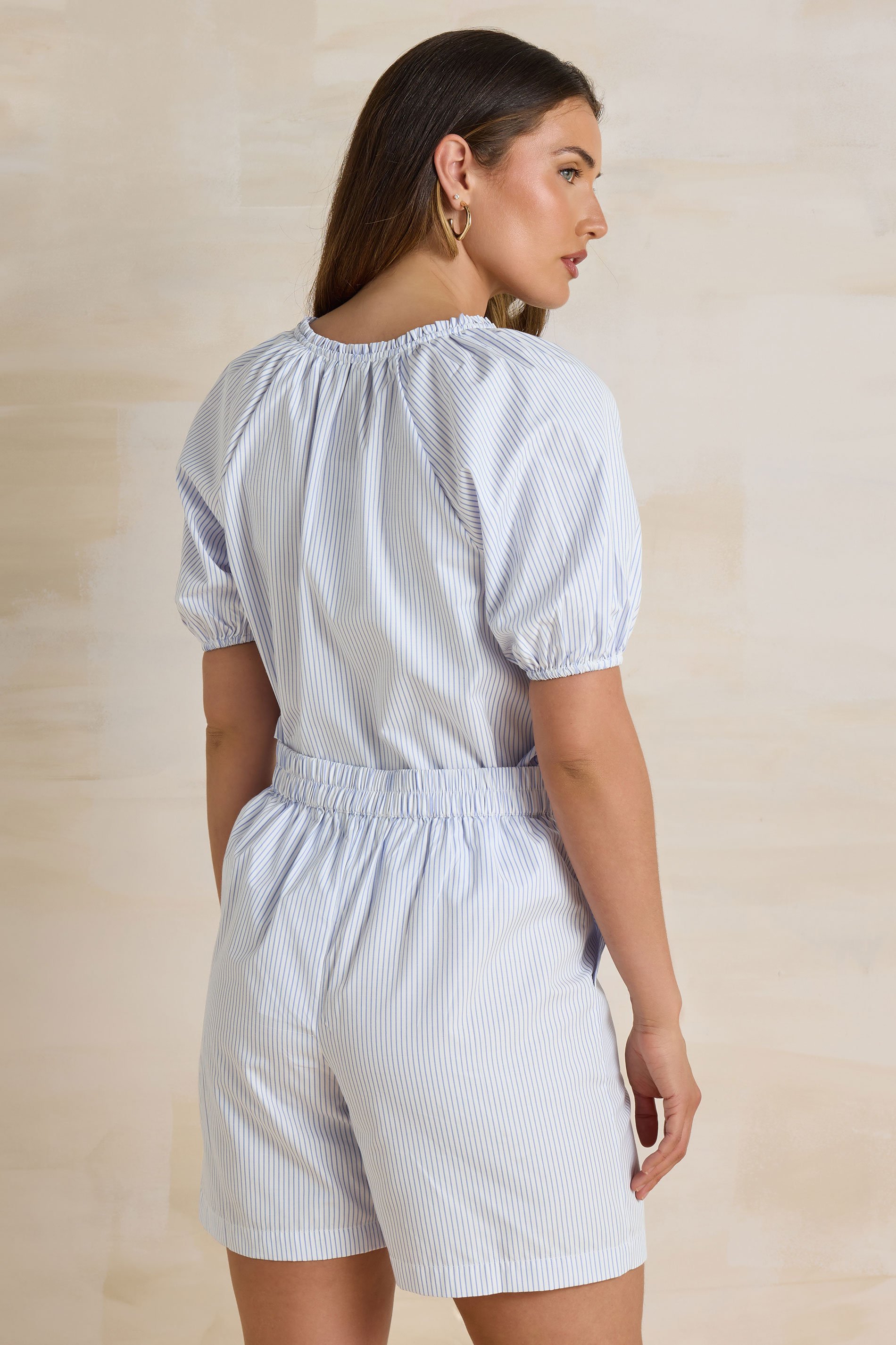 LTS Tall Light Blue Striped Shorts | Long Tall Sally 4