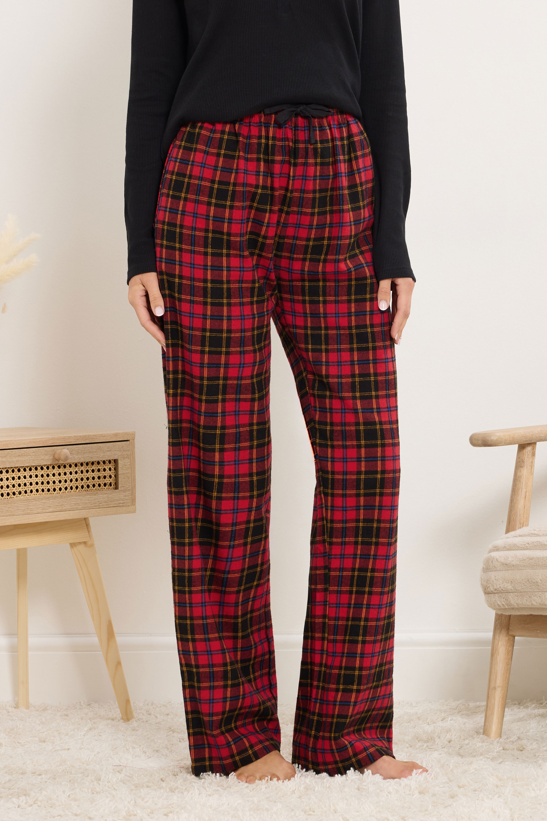 LTS Tall Black & Red Cotton Check Pyjama Bottoms | Long Tall Sally 2
