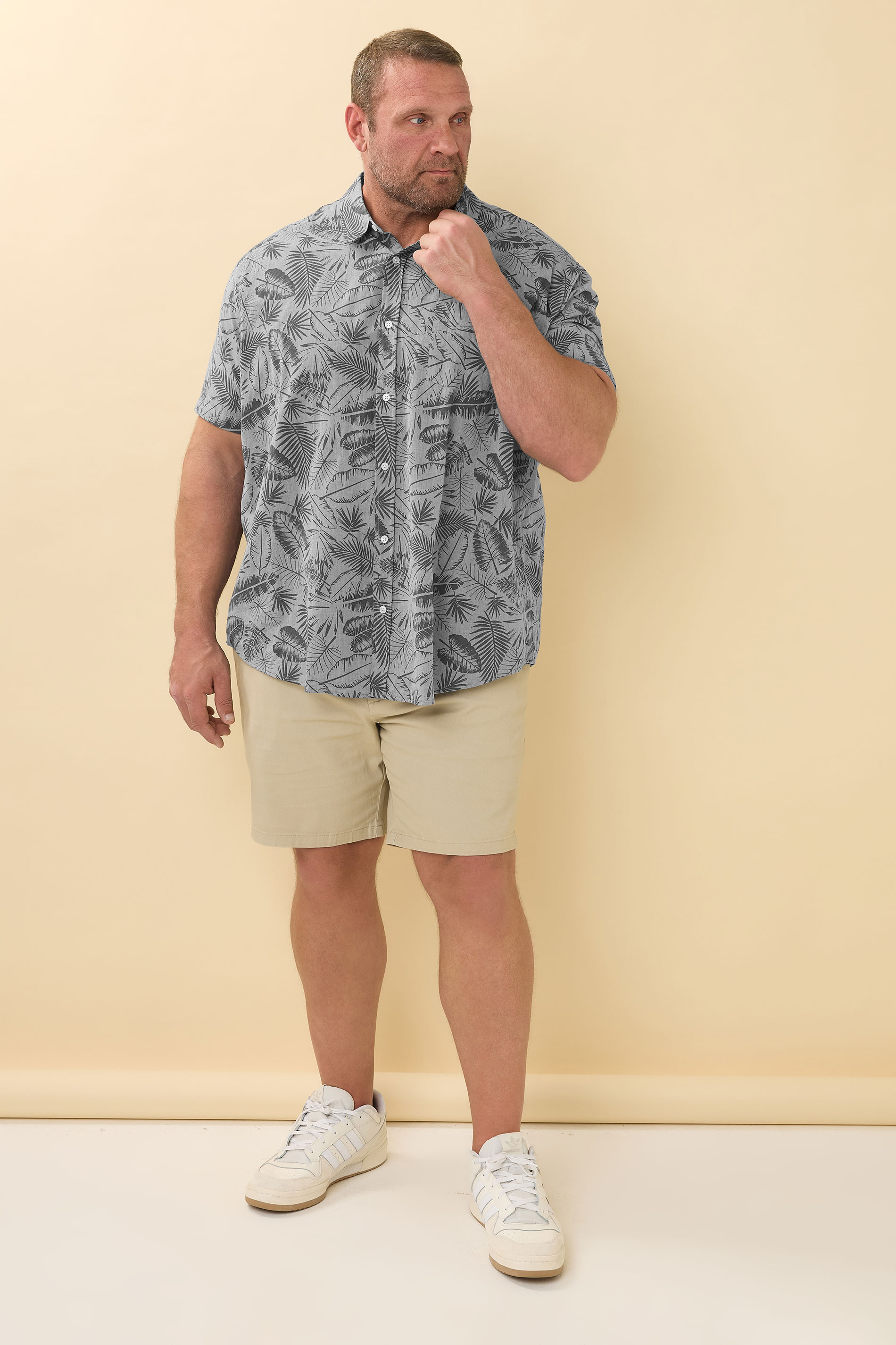 BadRhino Big & Tall Chambray Grey Tonal Leaf Print Shirt | BadRhino 3