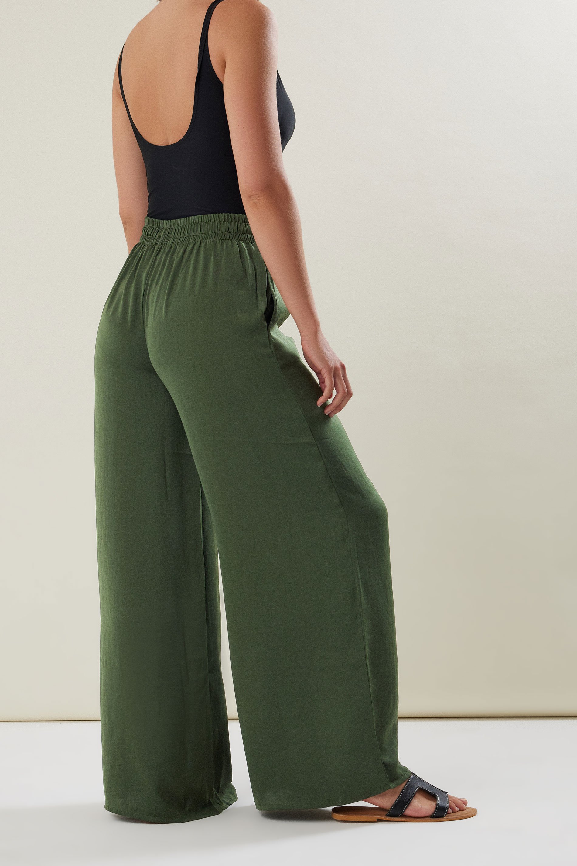 LTS Tall Khaki Green Matt Satin Wide Leg Trousers | Long Tall Sally 4