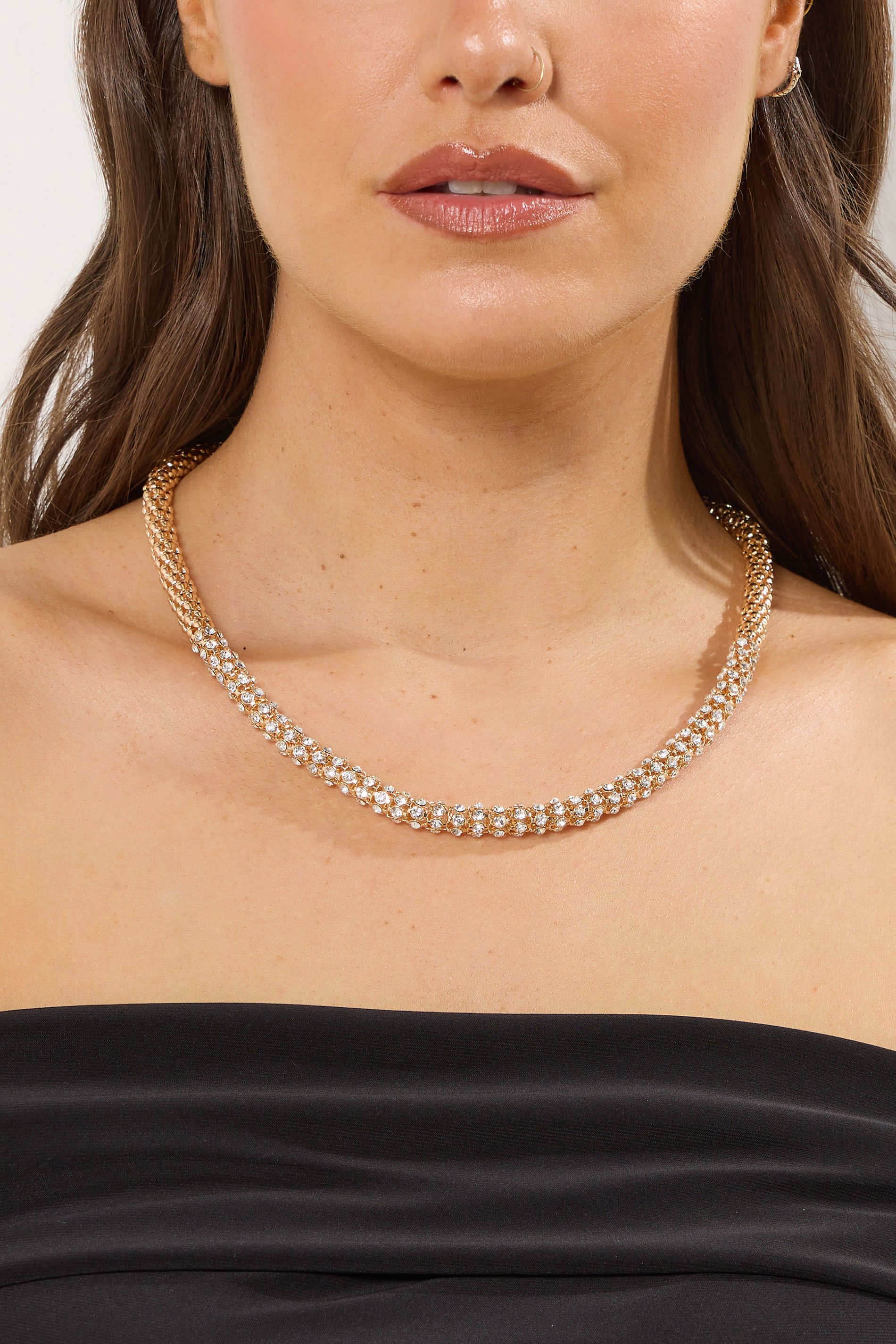Gold Tone Diamante Rope Necklace | Yours Clothing 1