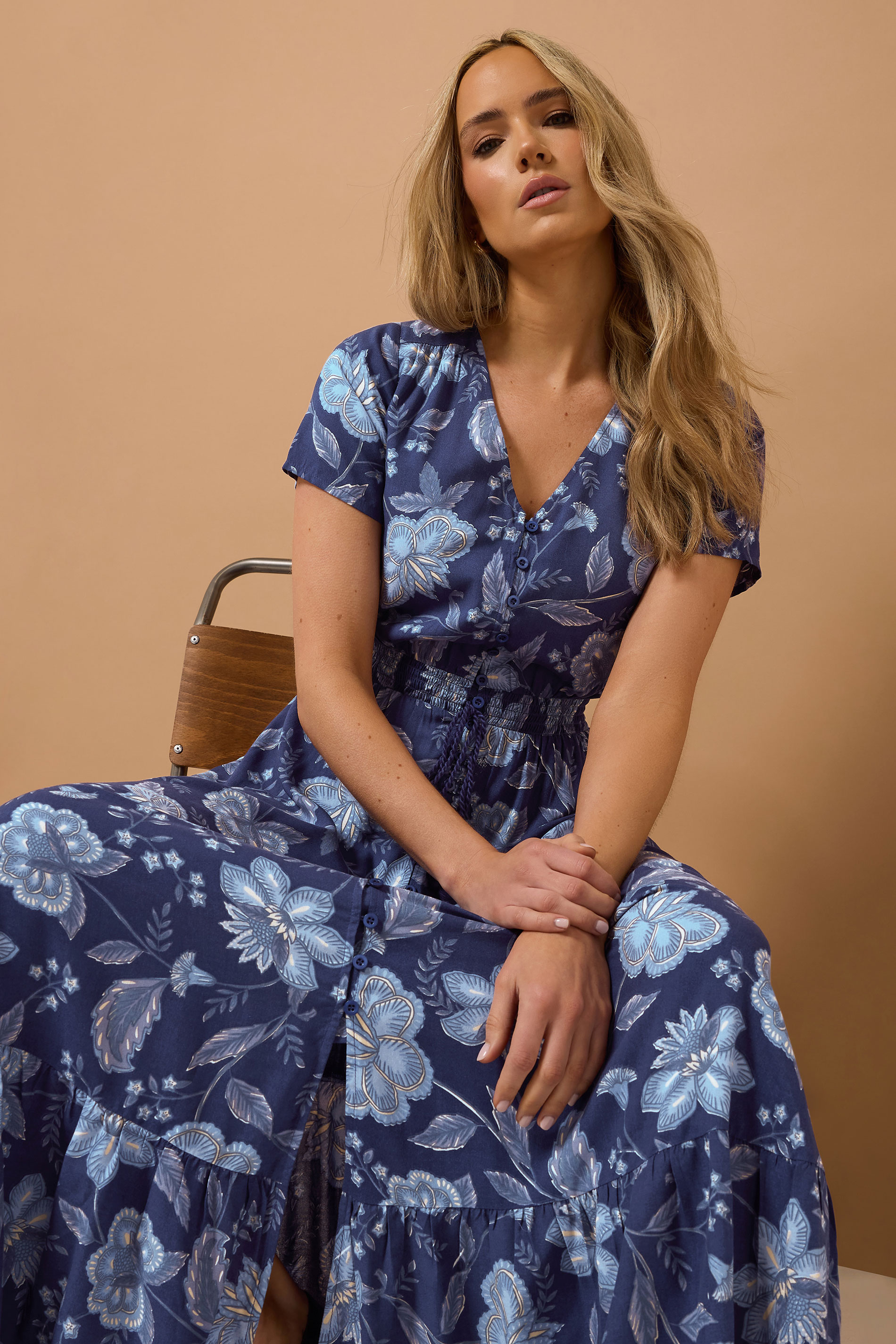 LTS Tall Navy Blue Floral Print Button Maxi Dress | Long Tall Sally 2