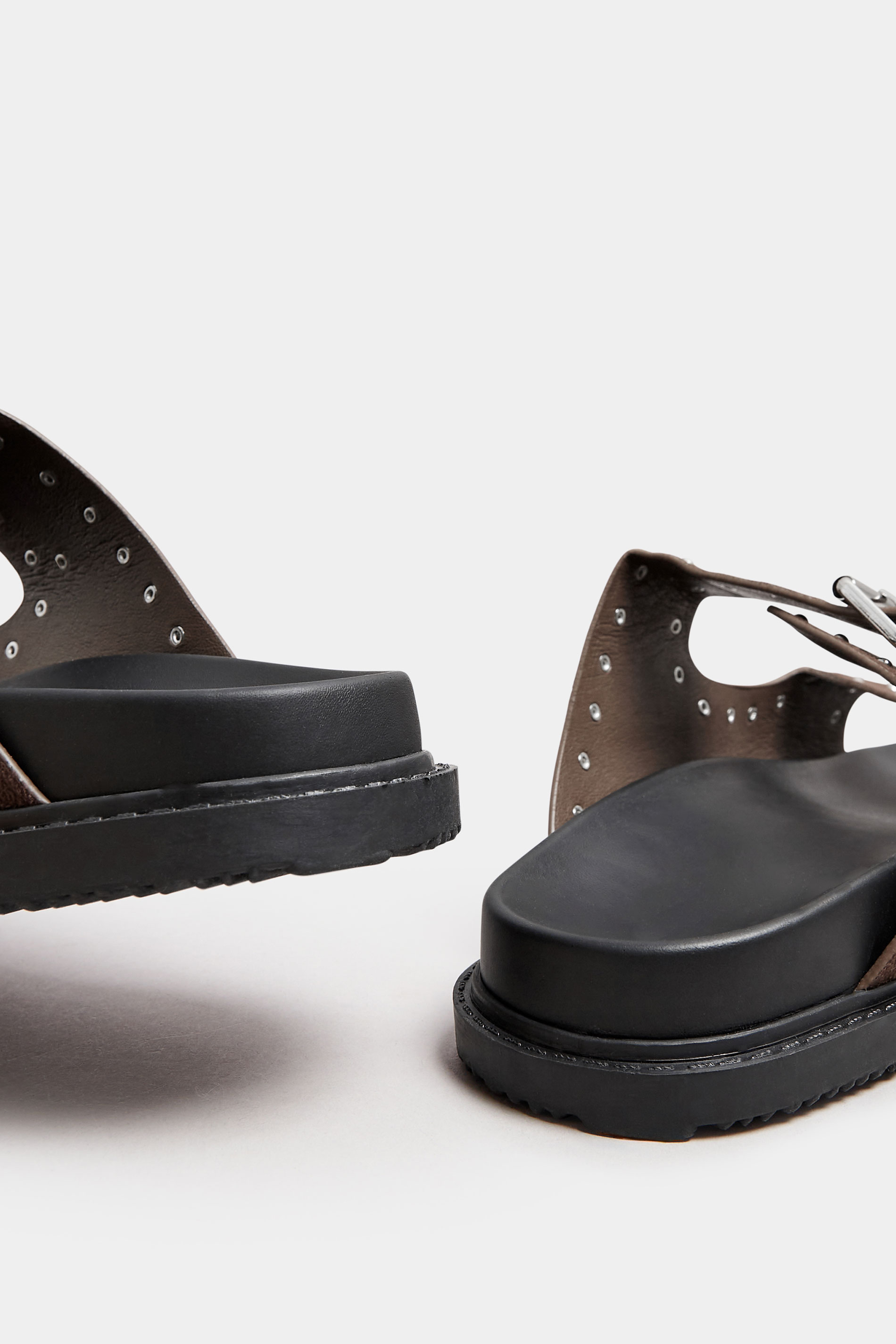 Brown Studded Buckle Strap Sandals In Extra Wide EEE Fit | Yours Clothing 4