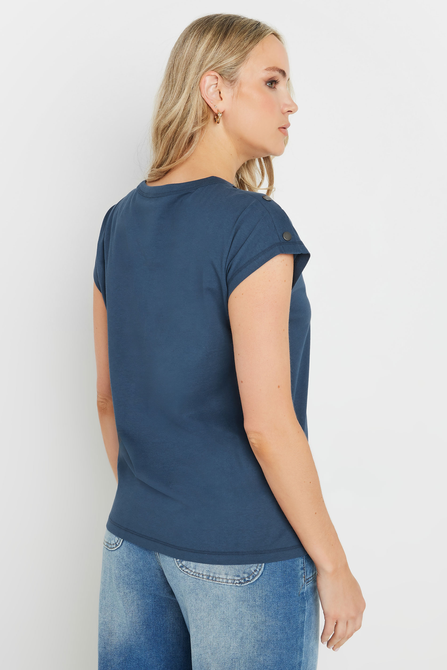 LTS Tall Navy Blue Shoulder Button Short Sleeve T-Shirt | Long Tall Sally 5