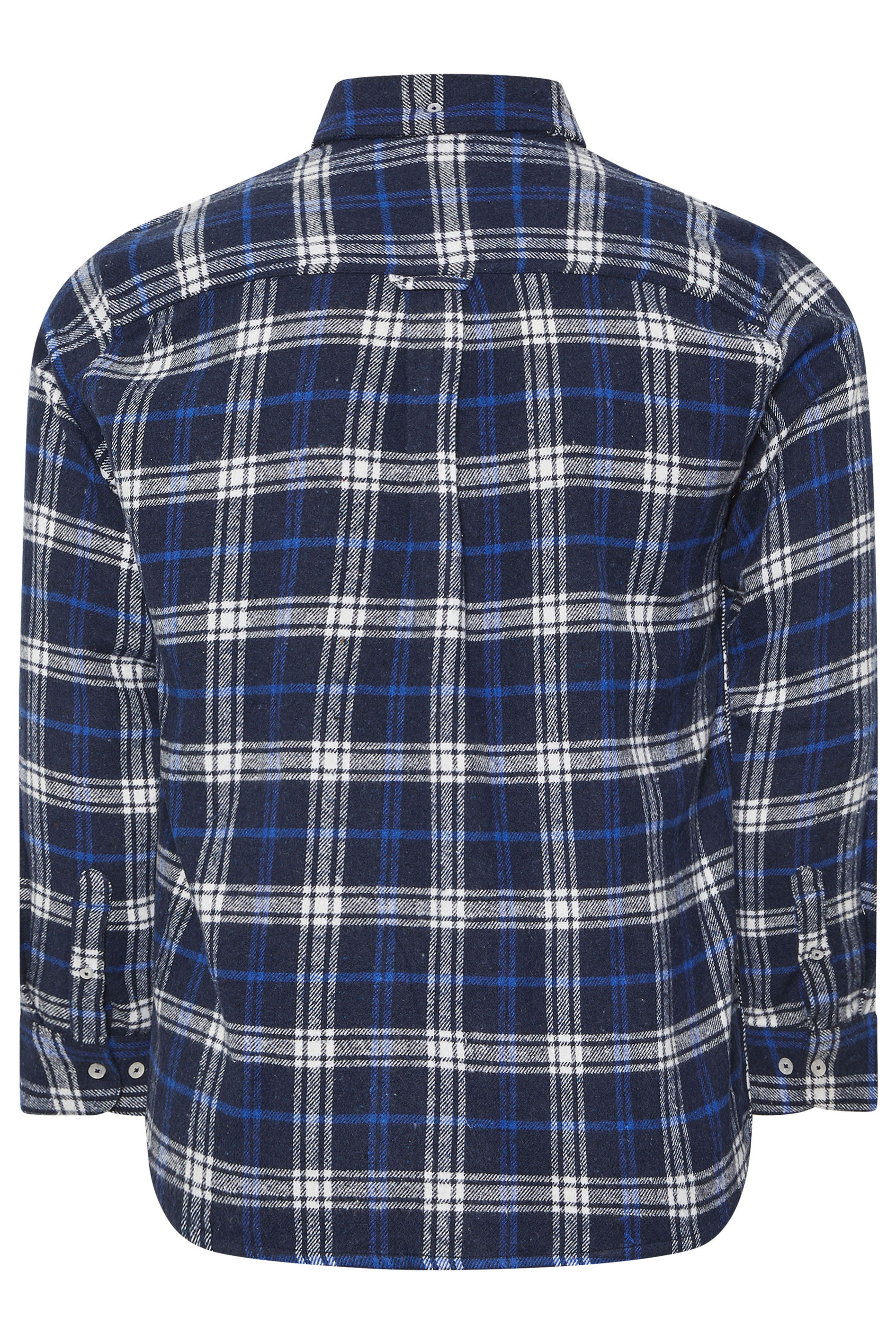 BadRhino Big & Tall White & Navy Blue Brushed Checked Shirt | BadRhino 7