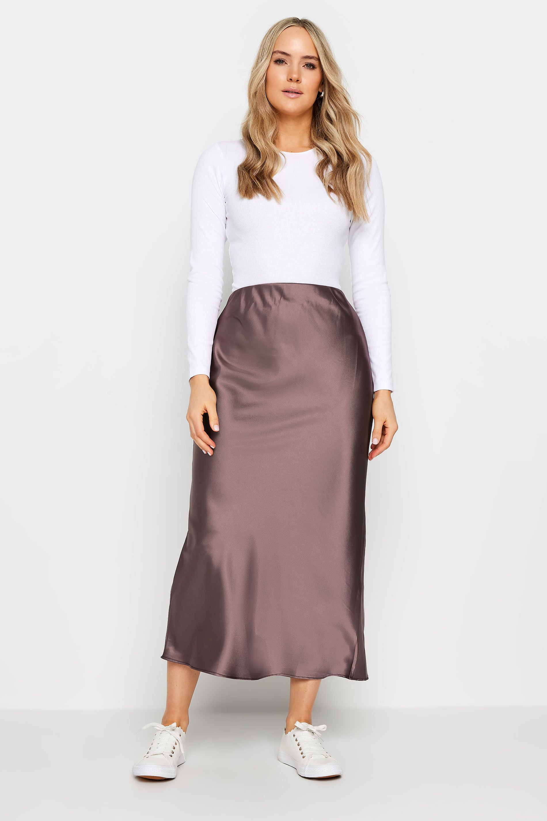 LTS Tall Womens Brown Satin Midi Skirt | Long Tall Sally