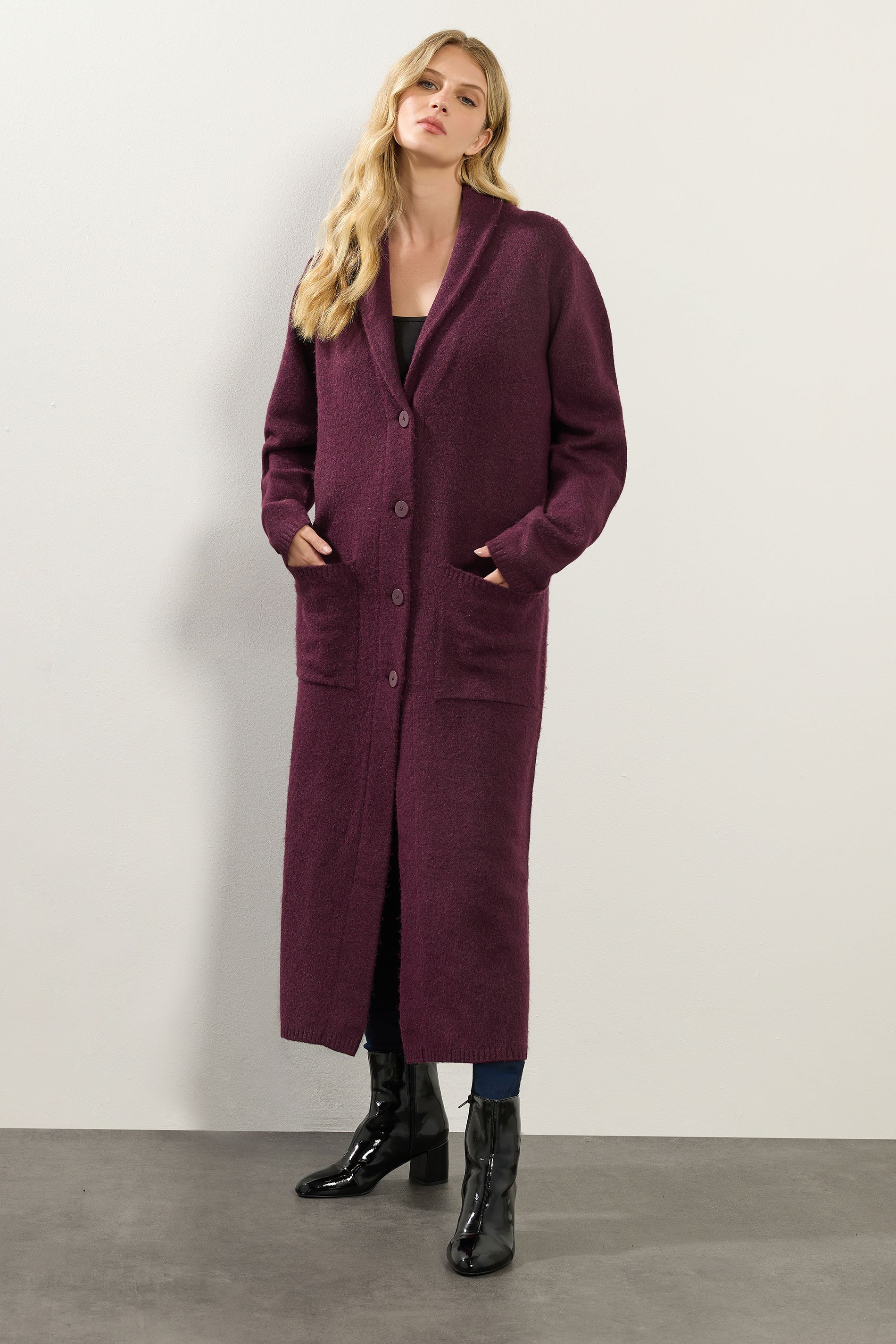 LTS Tall Burgundy Red Knitted Longline Coatigan | Long Tall Sally 2