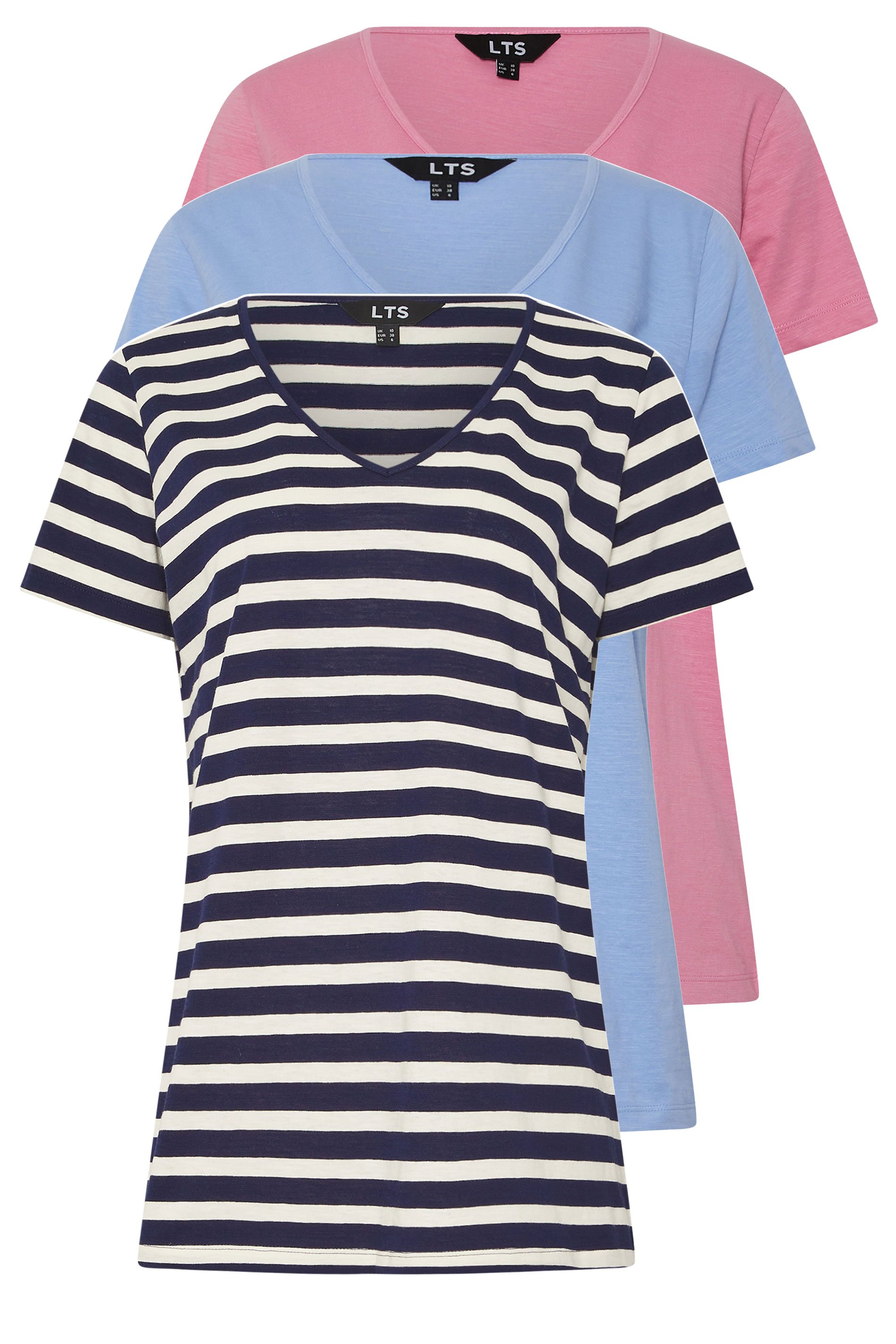 LTS Tall 3 PACK Blue & Pink Stripe V-Neck T-Shirts | Long Tall Sally 8