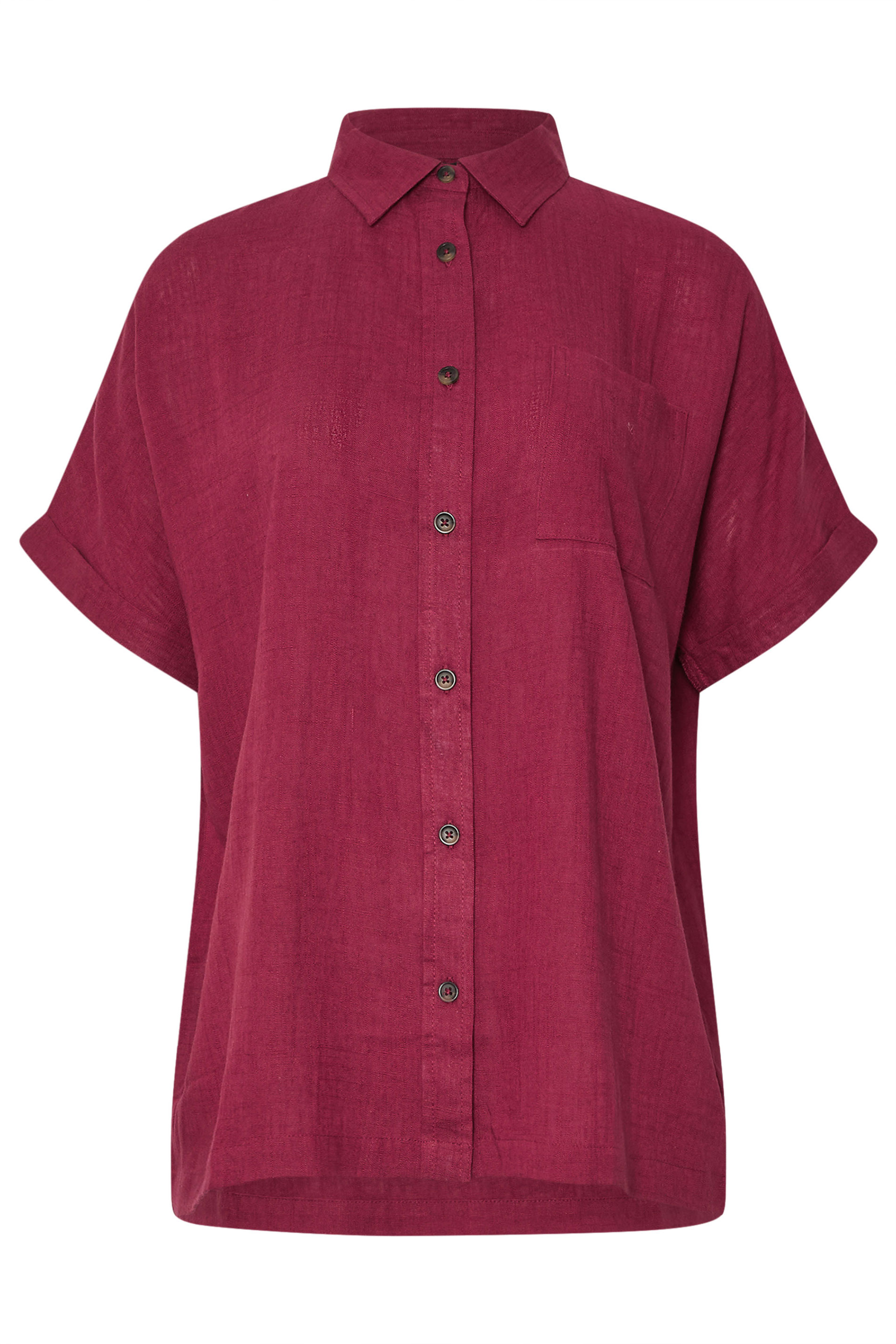 LTS Tall Dark Red Linen Oversized Short Sleeve Shirt | Long Tall Sally 6