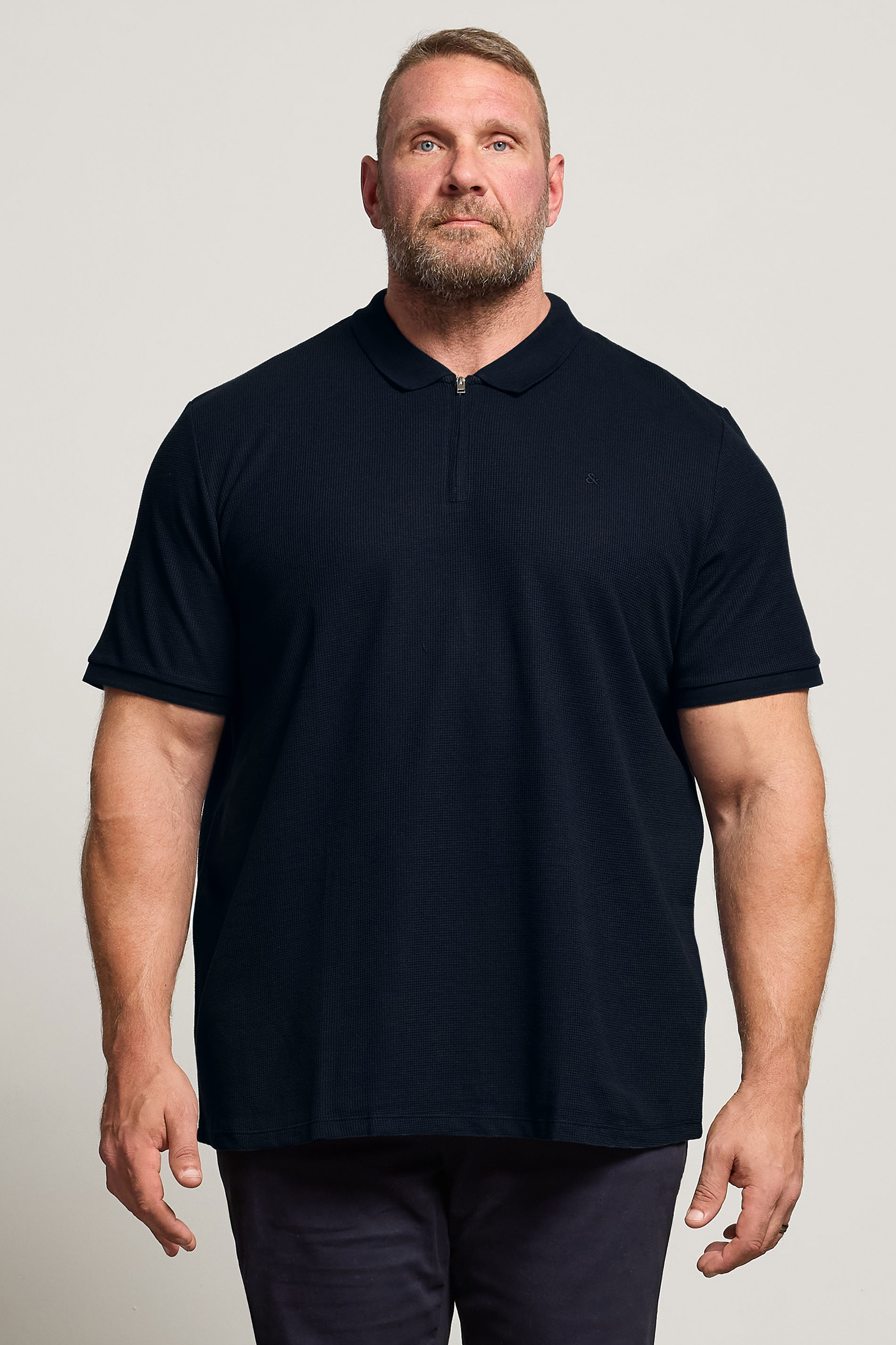 JACK & JONES Big & Tall Black Zip Neck Polo Shirt | BadRhino 1