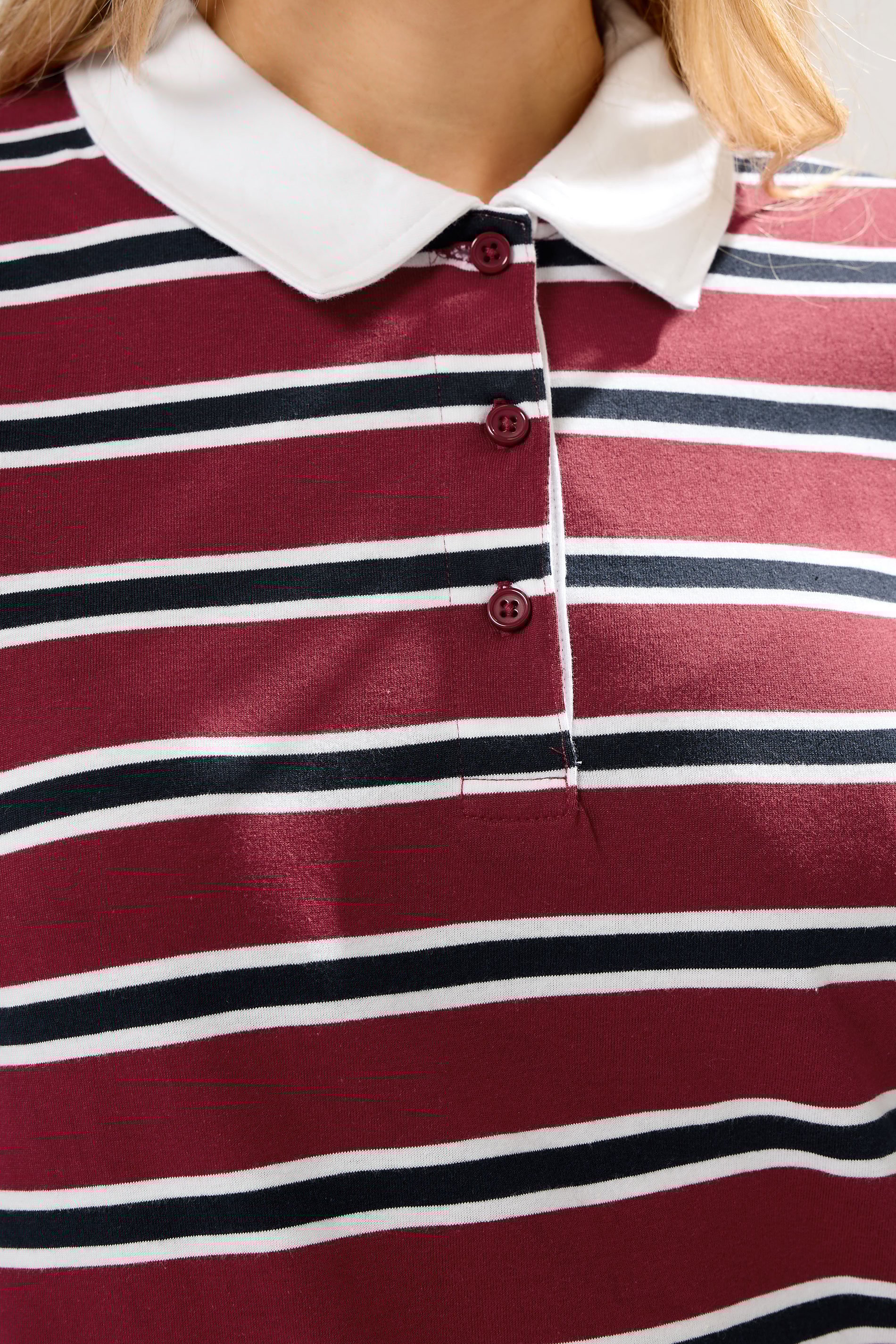 LTS Tall Red & Navy Blue Striped Jersey Polo Top | Long Tall Sally 4