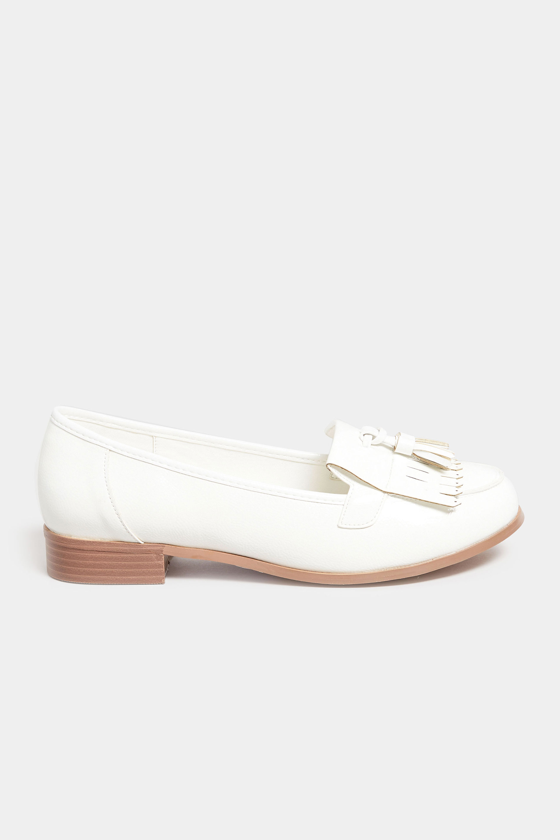 White Patent Tassel Loafers In Wide E Fit & Extra Wide EEE Fit | Yours Clothing  3