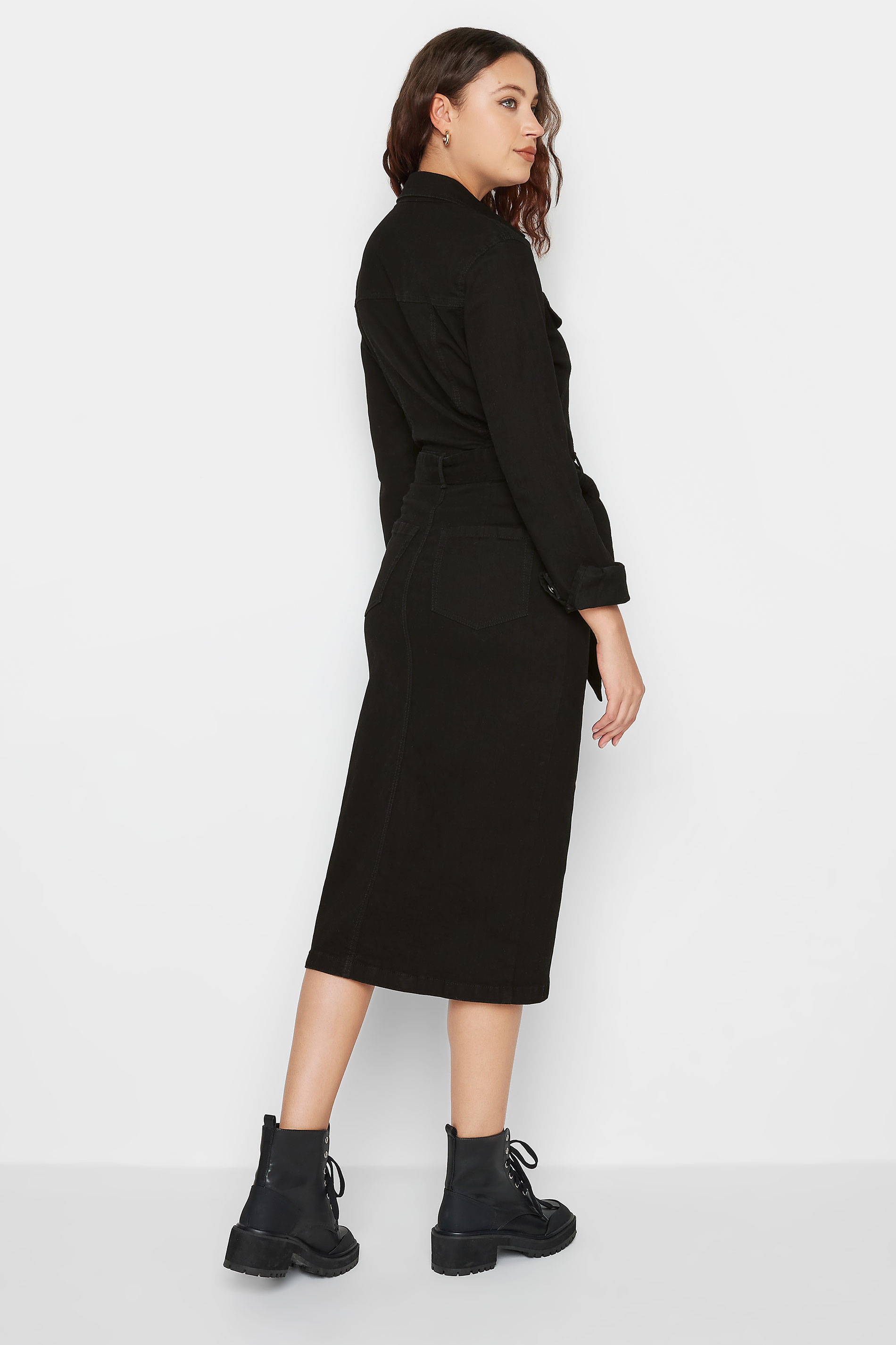 LTS Tall Womens Black Denim Button Through Midi Dress | Yours Clothing  3