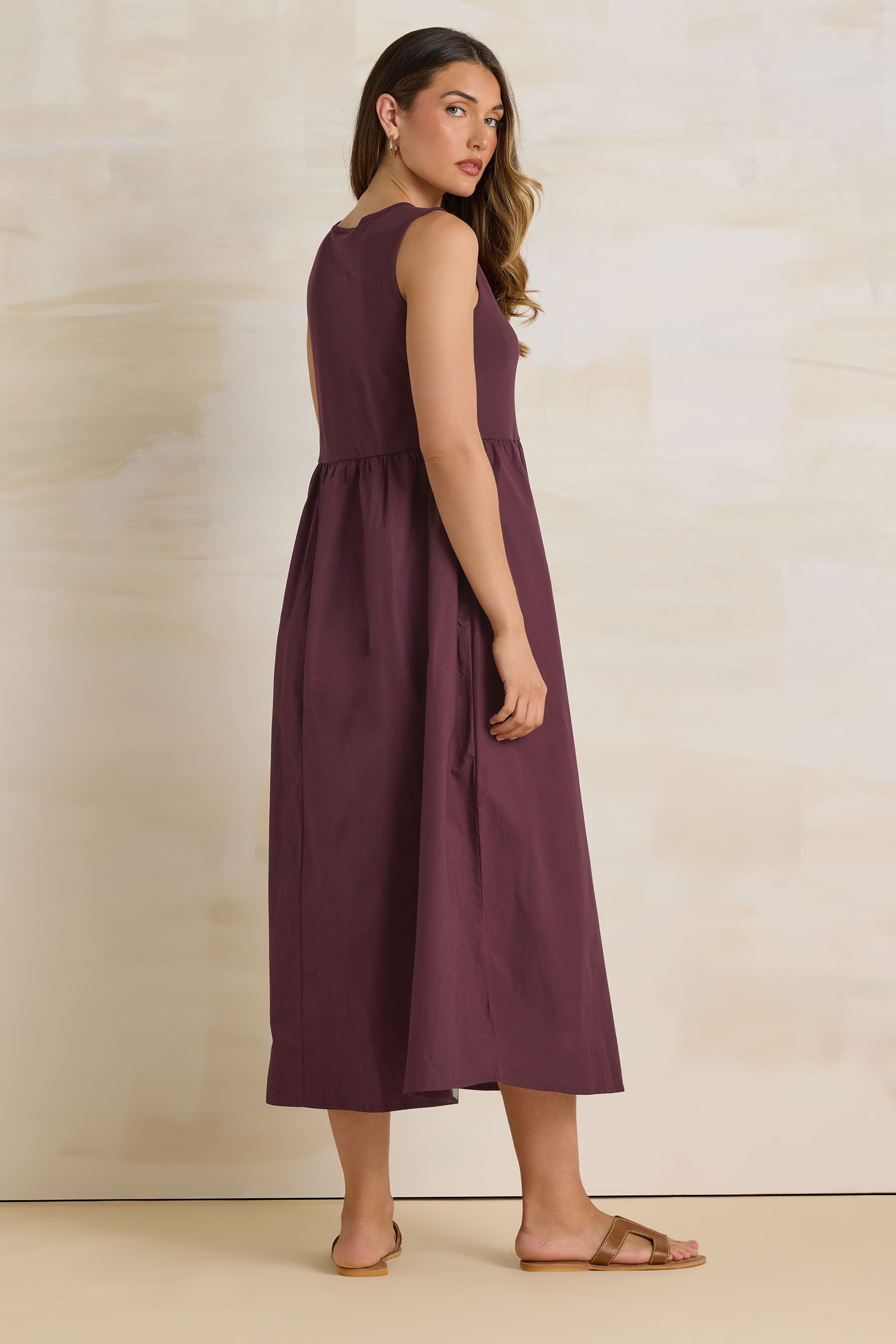 LTS Tall Burgundy Red Jersey & Woven Mix Fabric Midi Dress | Long Tall Sally 4