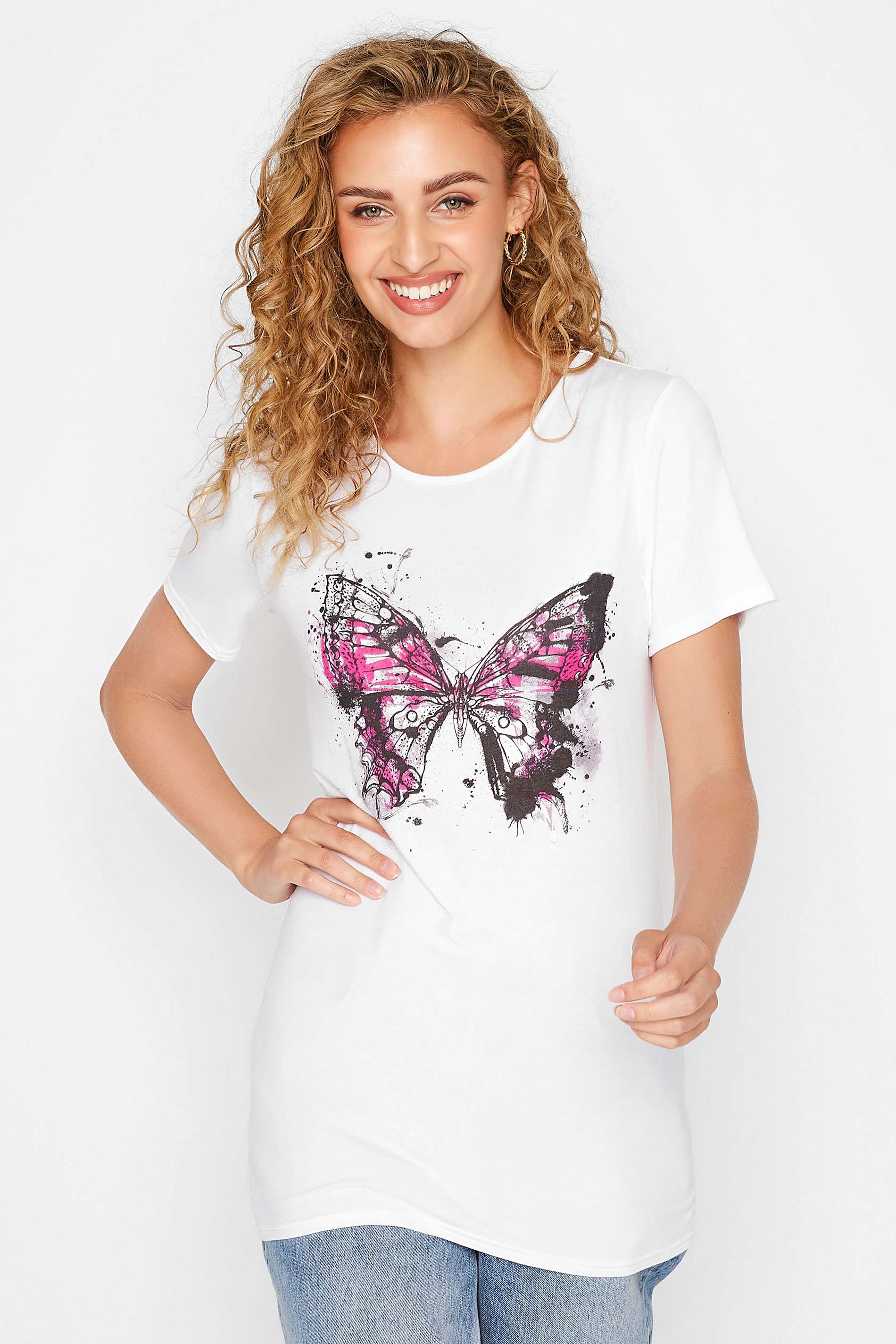 LTS Tall Women's White Butterfly Graphic T-Shirt | Long Tall Sally 1