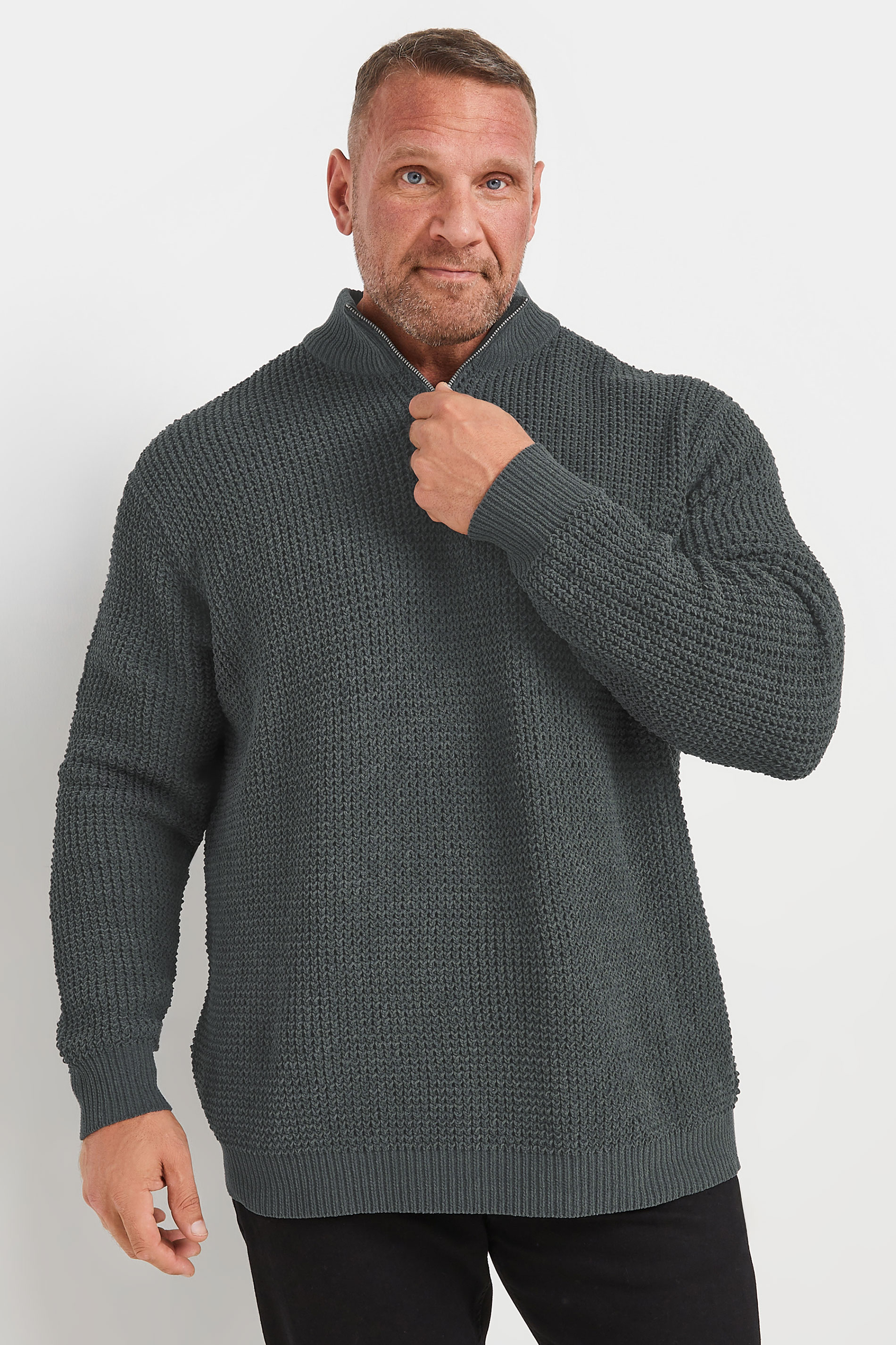 BadRhino Big & Tall Grey Chenille Quarter Zip Jumper | BadRhino 1