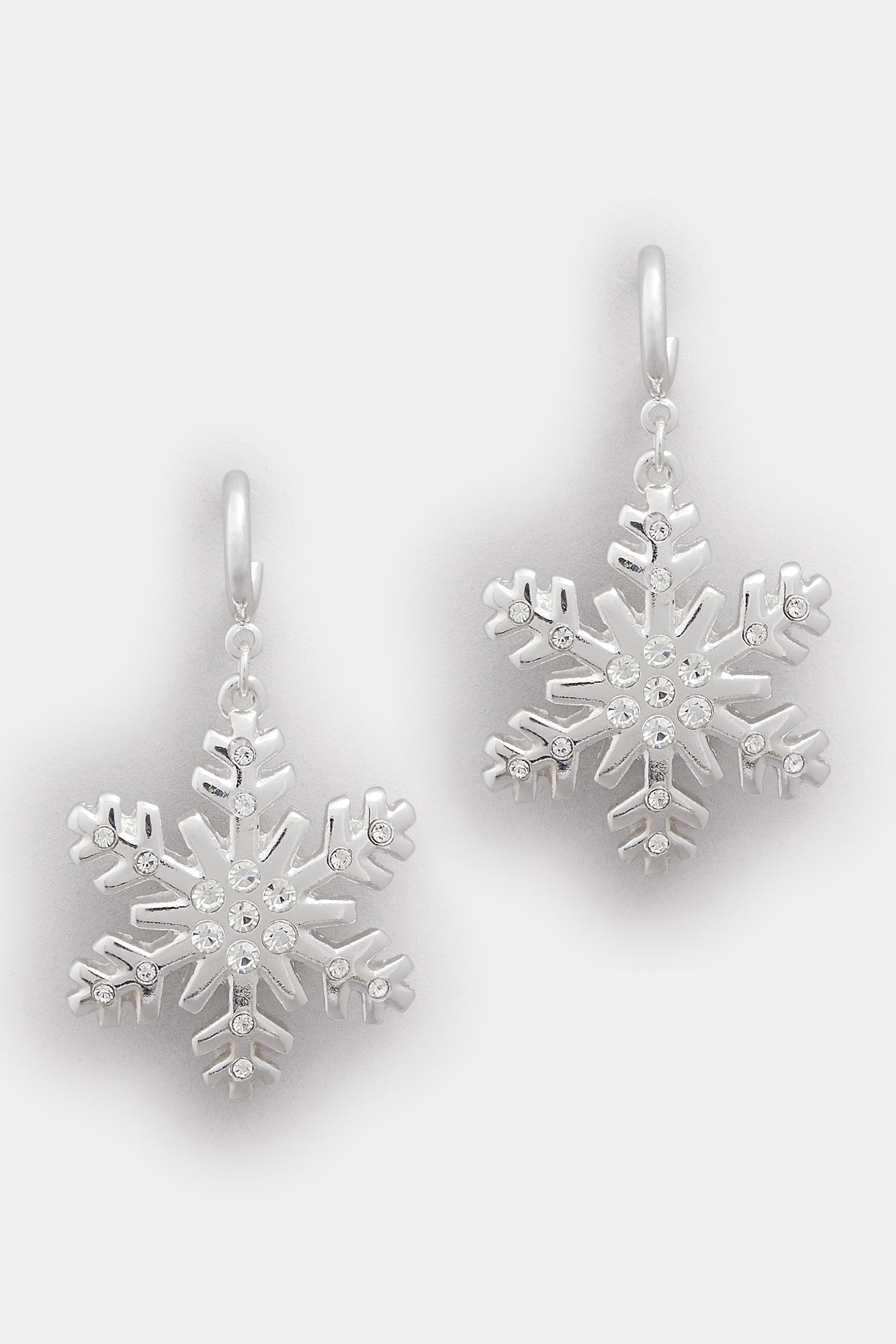 Silver Tone Snowflake Drop Earrings | Yours Clothing 2