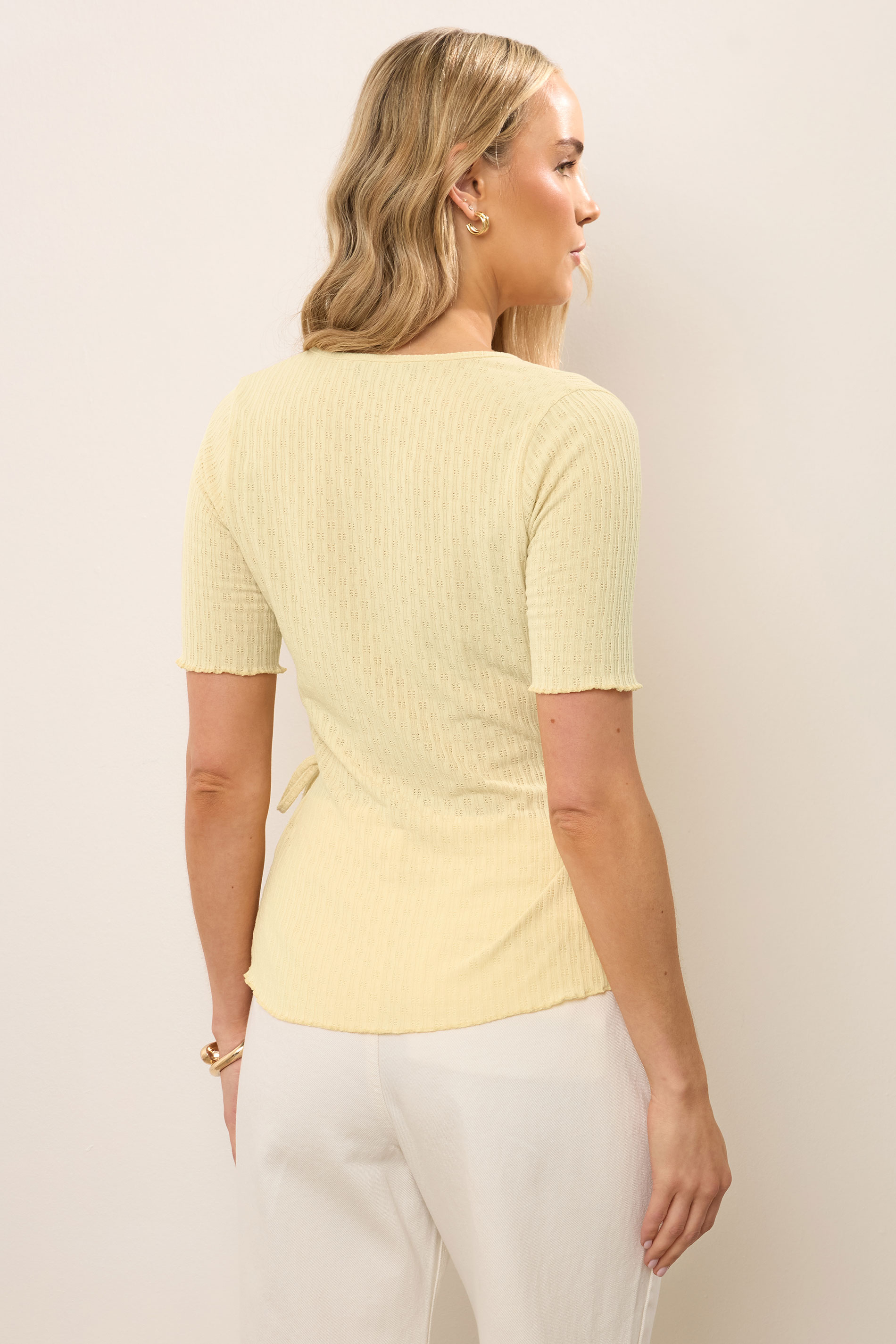 LTS Tall Yellow Pointelle Knit Wrap Top | Long Tall Sally 4