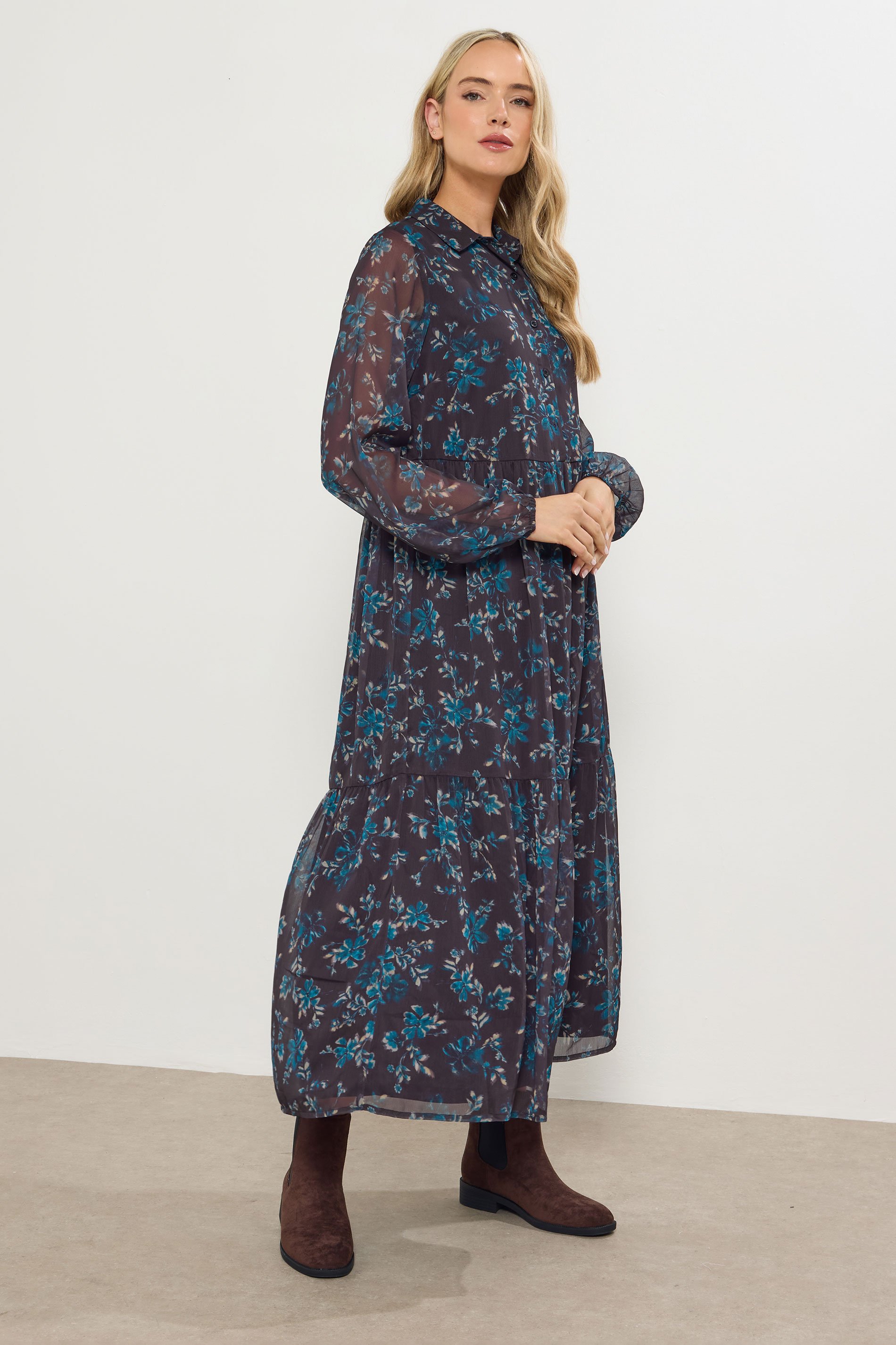 LTS Tall Purple Floral Tiered Midaxi Dress | Long Tall Sally 2