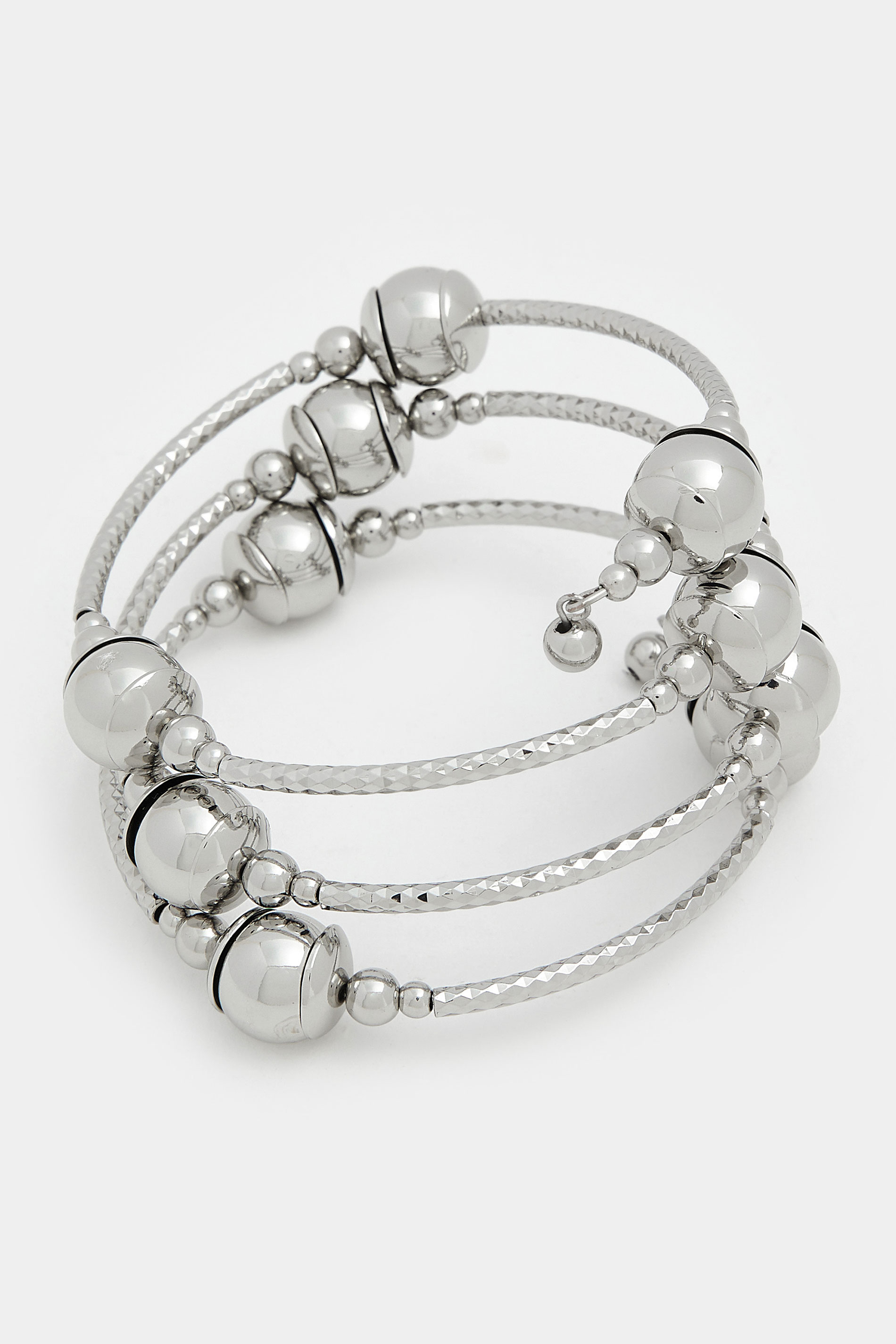 Silver Tone Bead Coil Stretch Bracelet | Yours Clothing 3