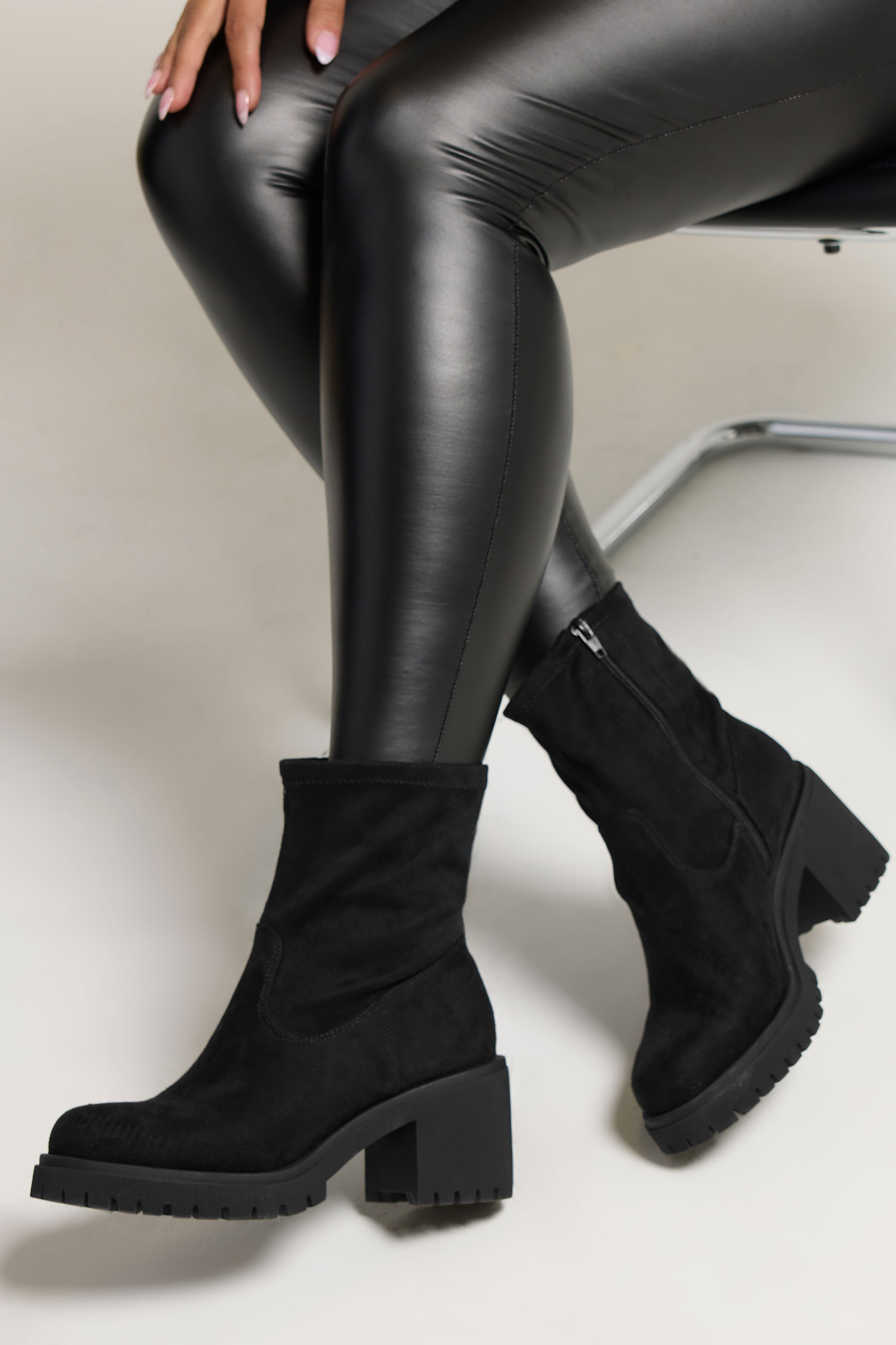 Black Faux Suede Stretch Sock Boots In Extra Wide EEE Fit | Yours Clothing 1