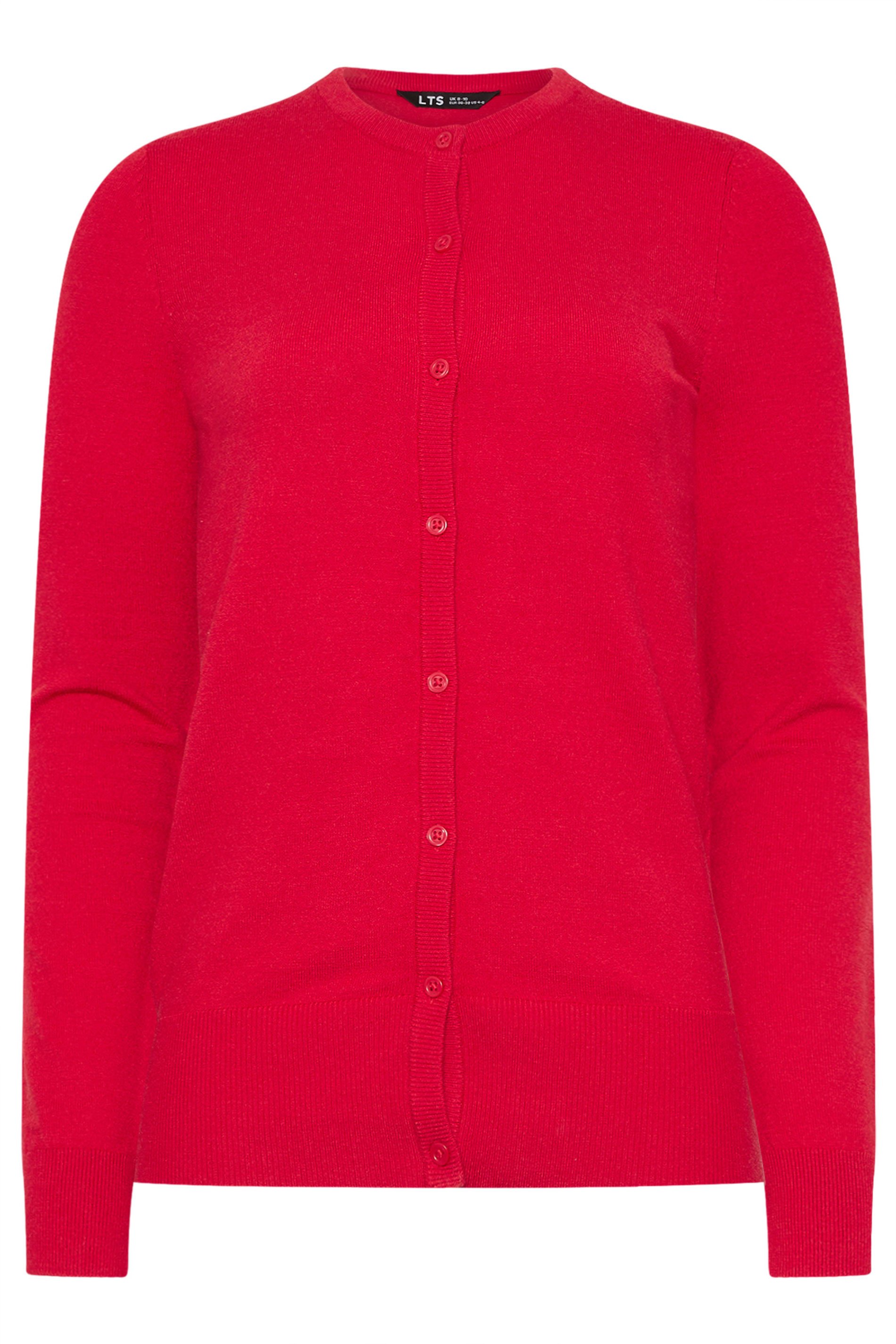 LTS Tall Ruby Red Crew Neck Button Cardigan | Long Tall Sally 1