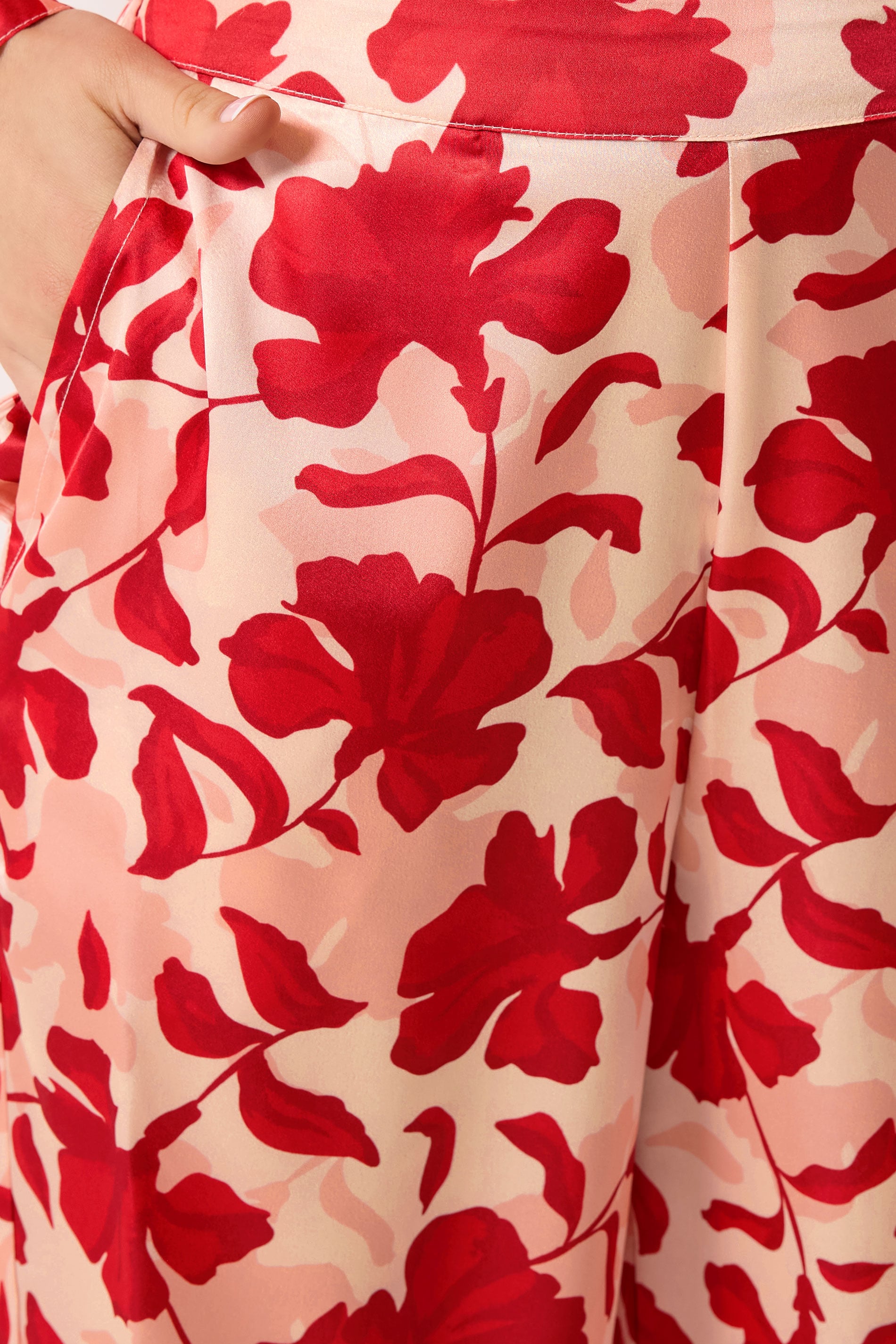 LTS Tall Women's Set Pink Floral Satin Button Shirt & Wide Leg Trousers | Long Tall Sally 5