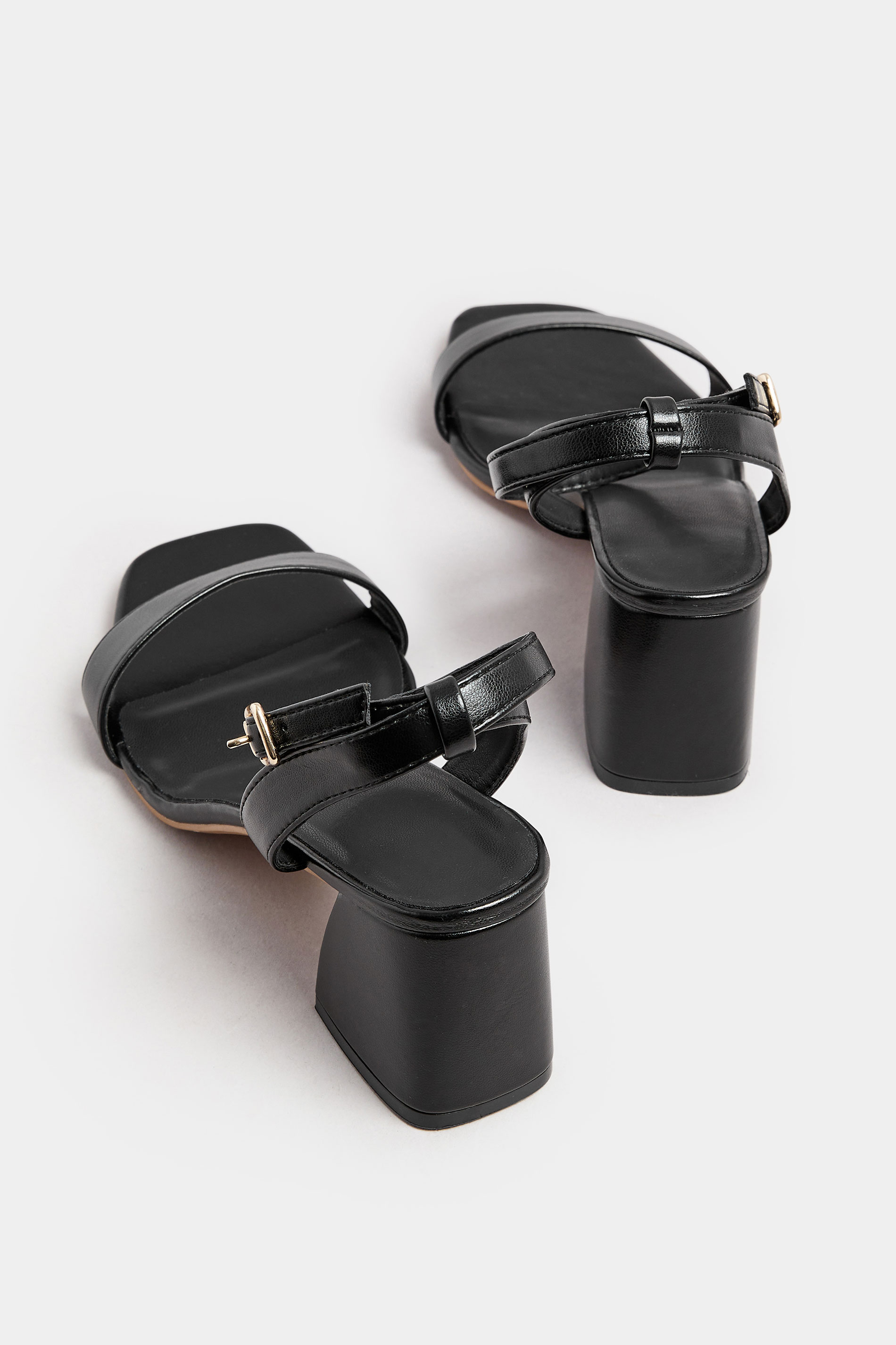 Black Faux Leather Block Heel Sandals In Extra Wide EEE Fit | Yours Clothing 4