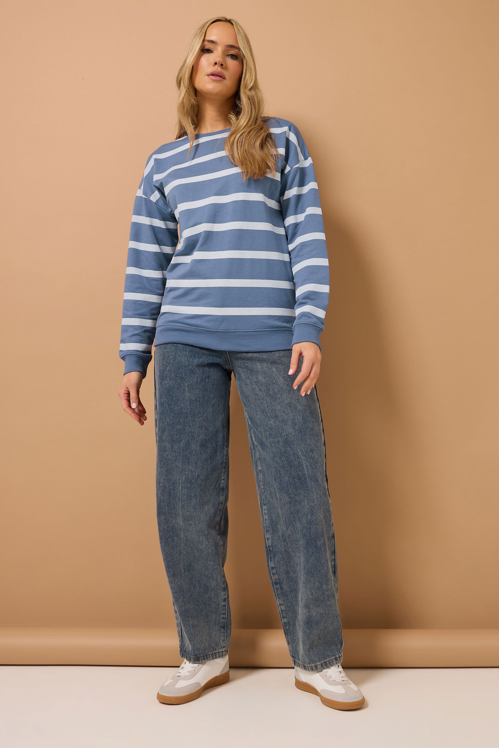 LTS Tall Light Blue Stripe Print Crew Neck Sweatshirt | Long Tall Sally 2