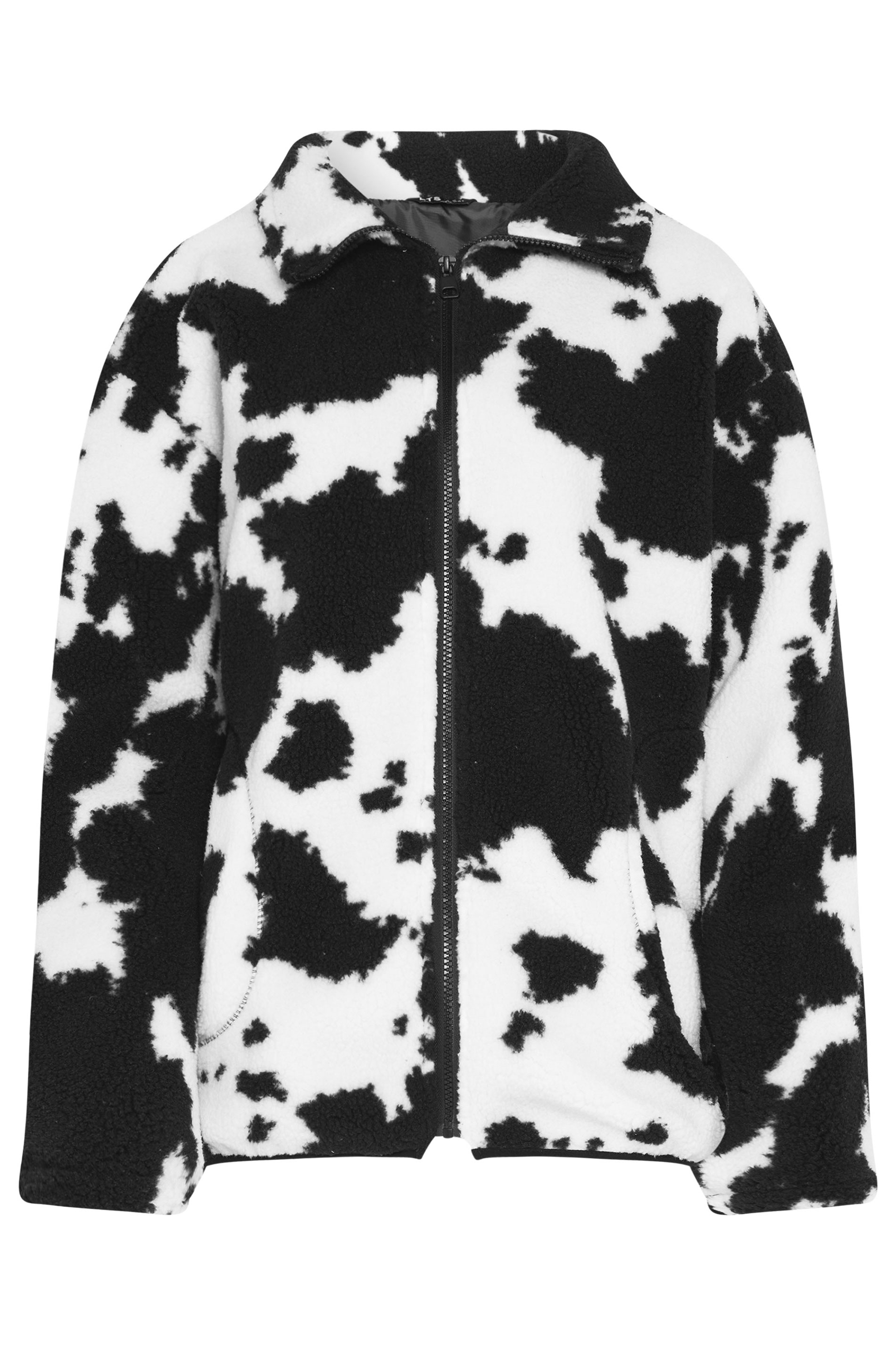 LTS Tall Black Cow Print Zip Fleece Jacket | Long Tall Sally 6