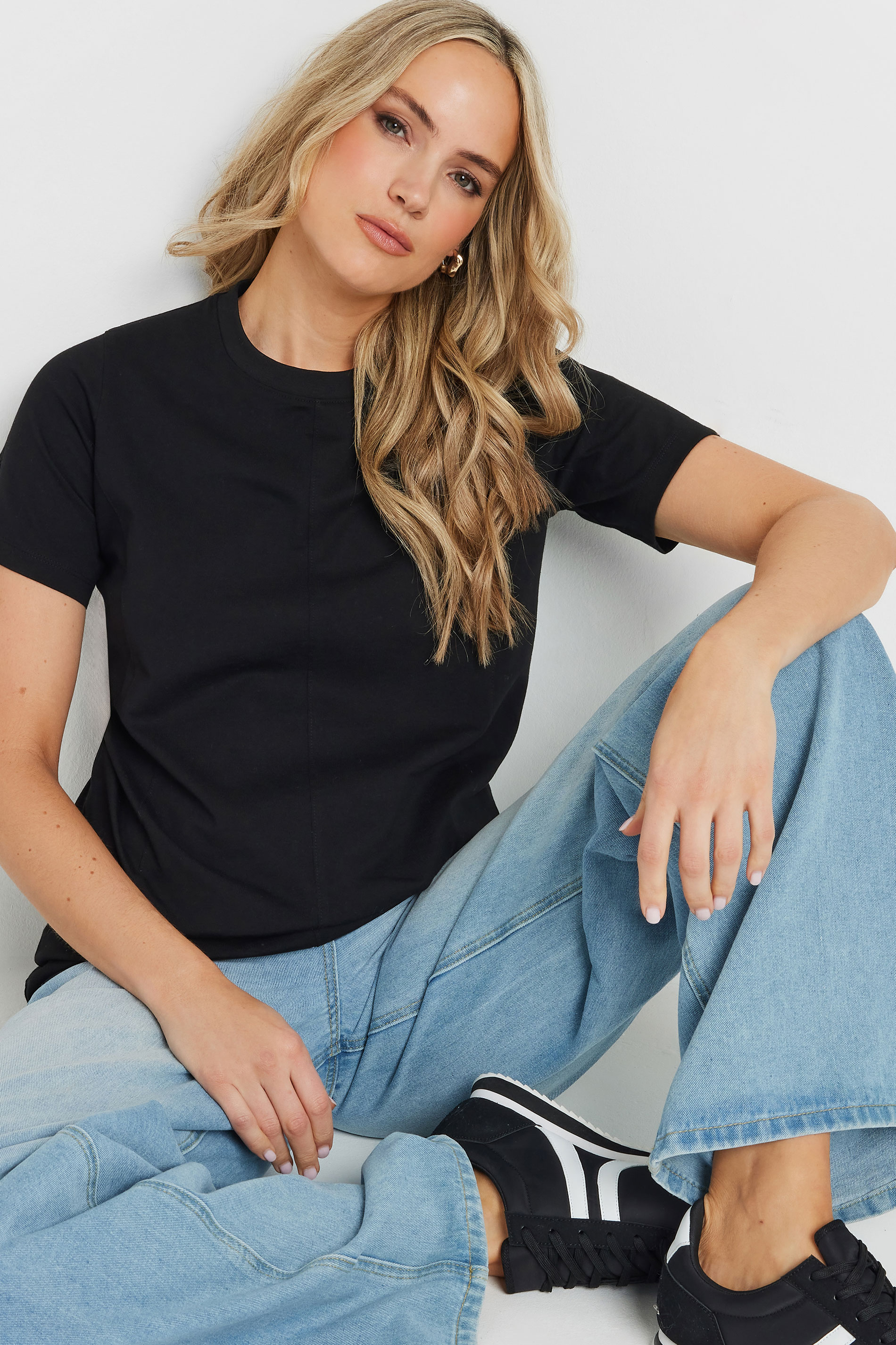 LTS Tall Black Stitch Seam Panel T-Shirt | Long Tall Sally 4