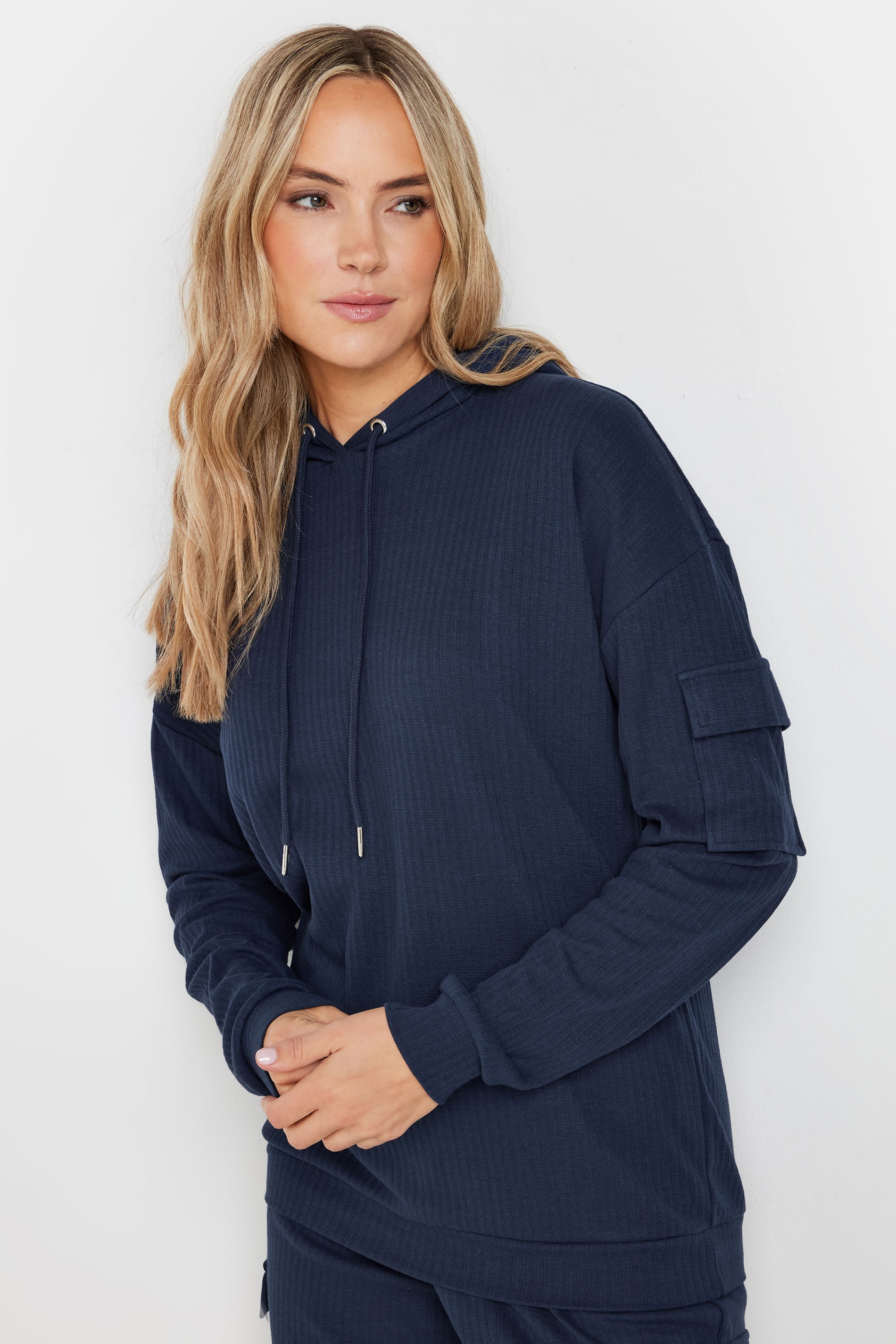 LTS Tall Women's Navy Blue Ribbed Cargo Hoodie | Long Tall Sally 5