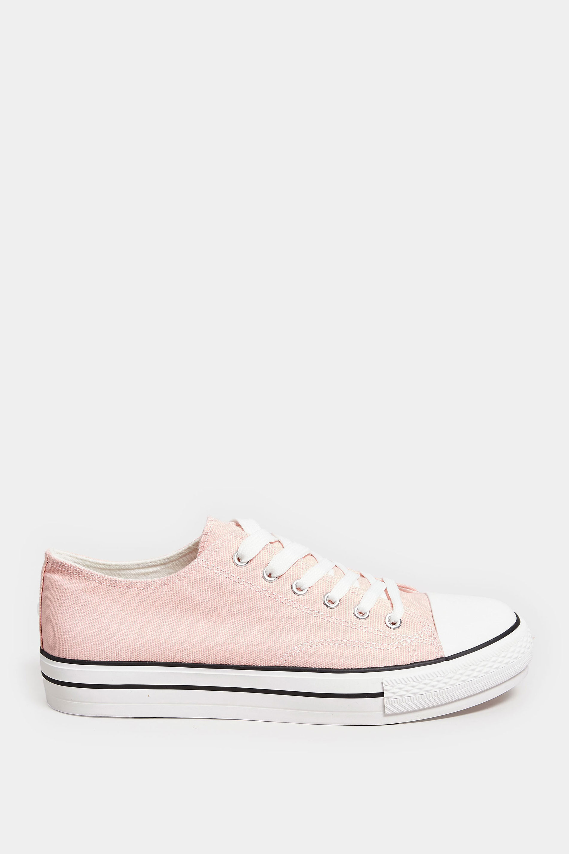 Light Pink Canvas Platform Sole Low Trainers In Wide E Fit | Yours Clothing  3