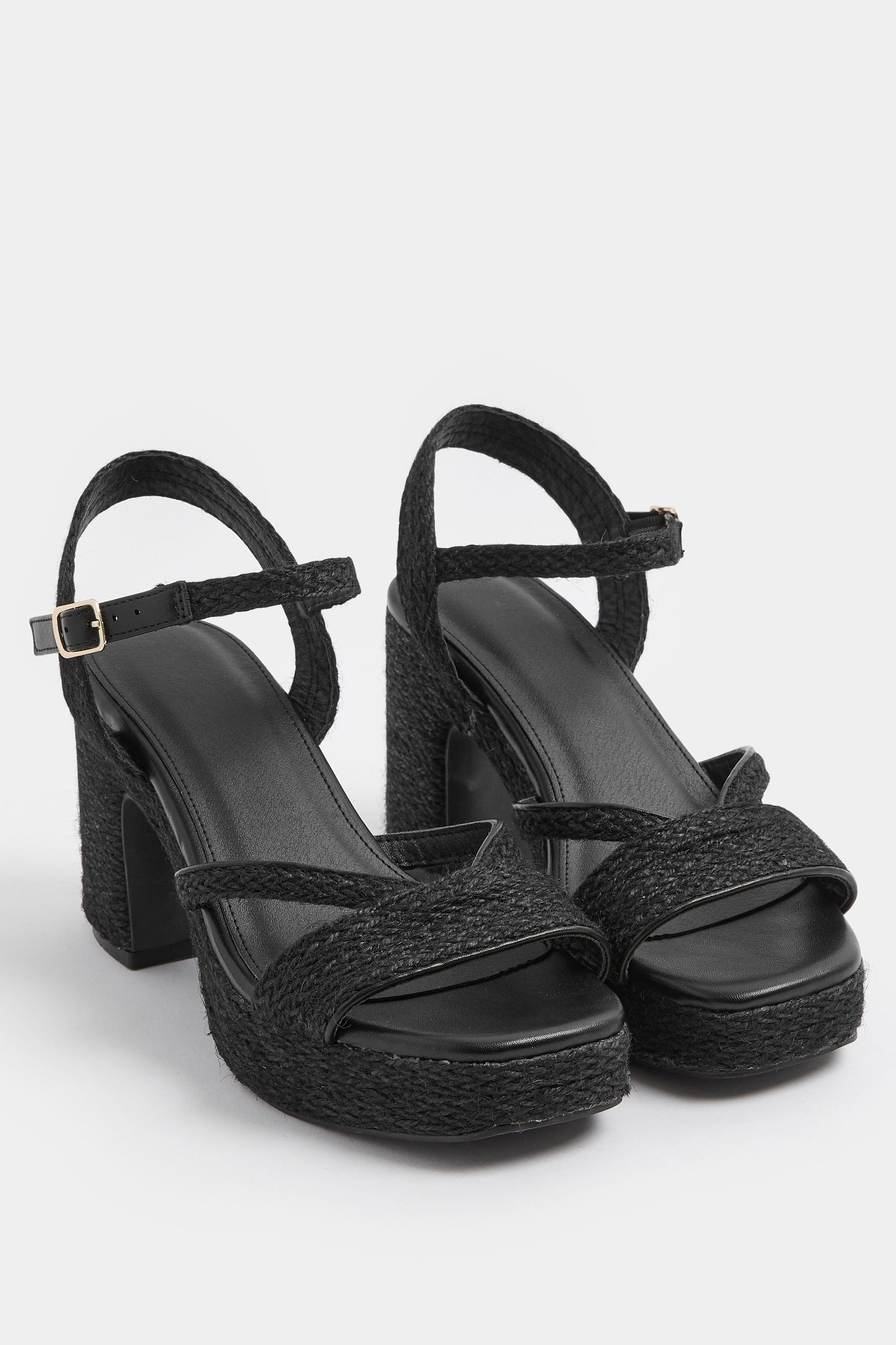 Black Rope Heel Sandals In Wide E Fit | Yours Clothing 3