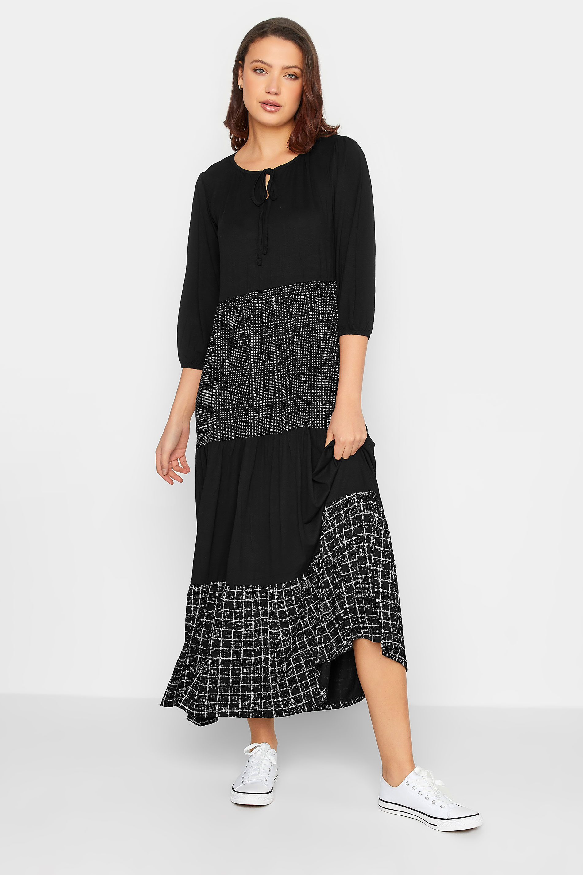 LTS Tall Women's Black Check Tiered Maxi Dress | Long Tall Sally 2