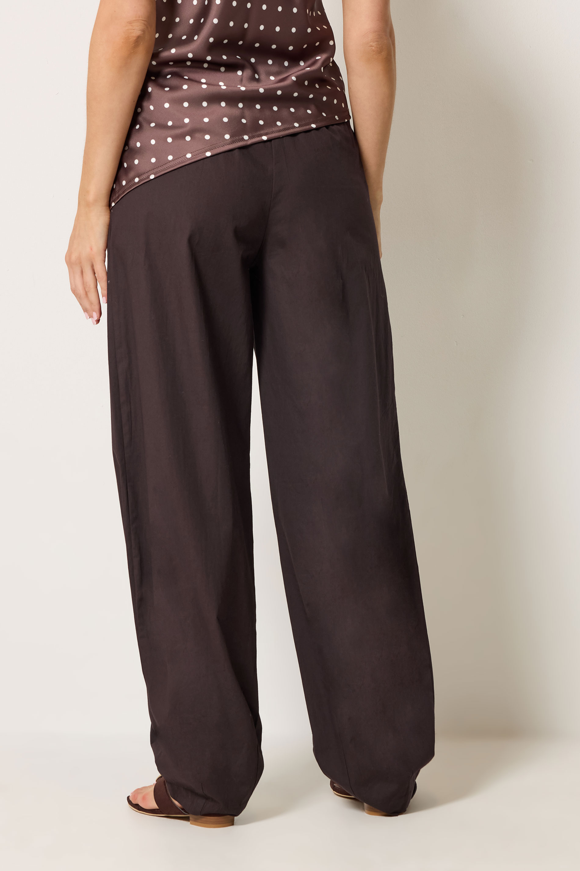 LTS Tall Women's Chocolate Brown Cotton Barrel Leg Trousers | Long Tall Sally 2
