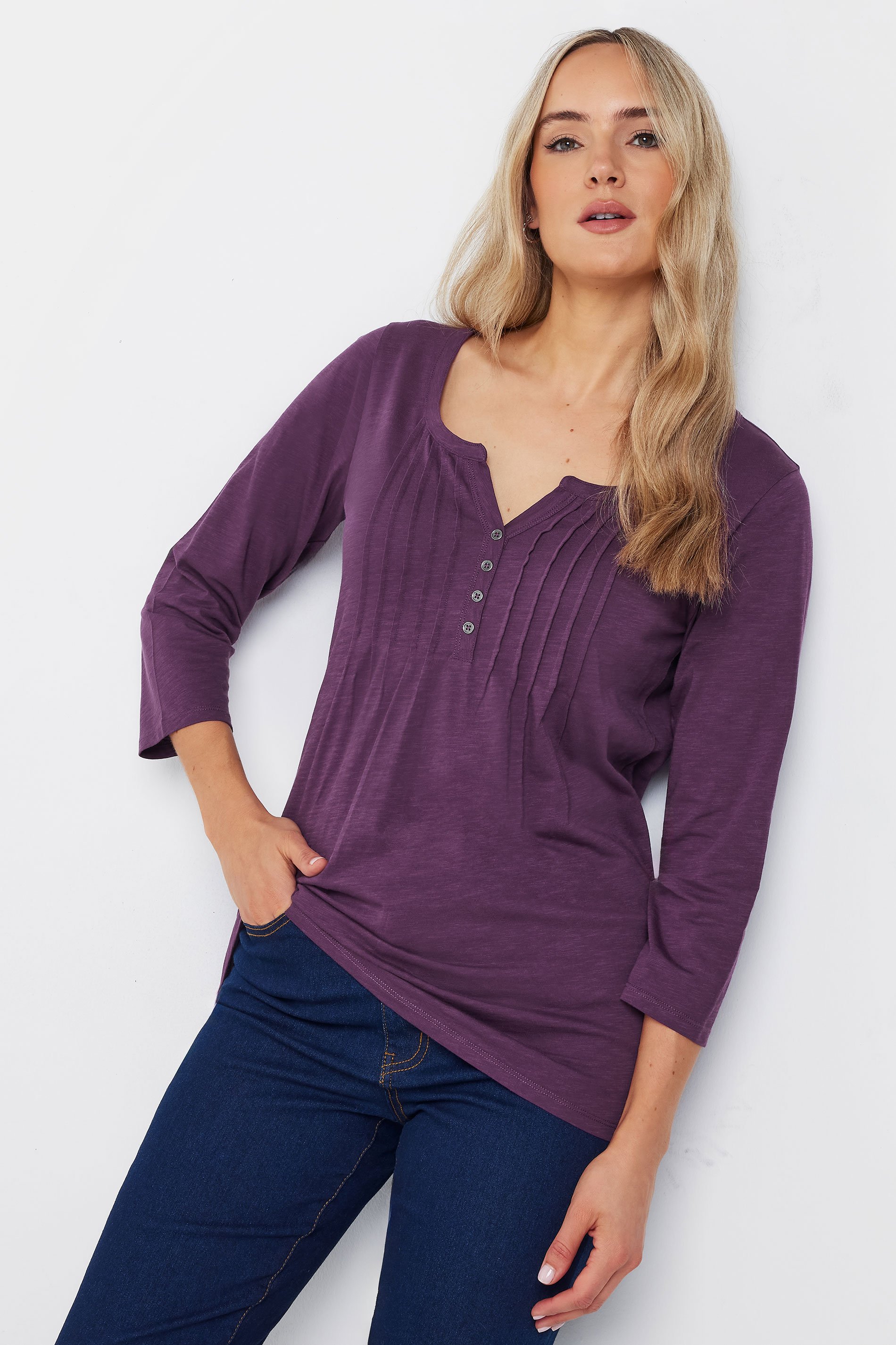 LTS Tall 2 PACK Purple & Teal Blue Henley Tops | Long Tall Sally 2