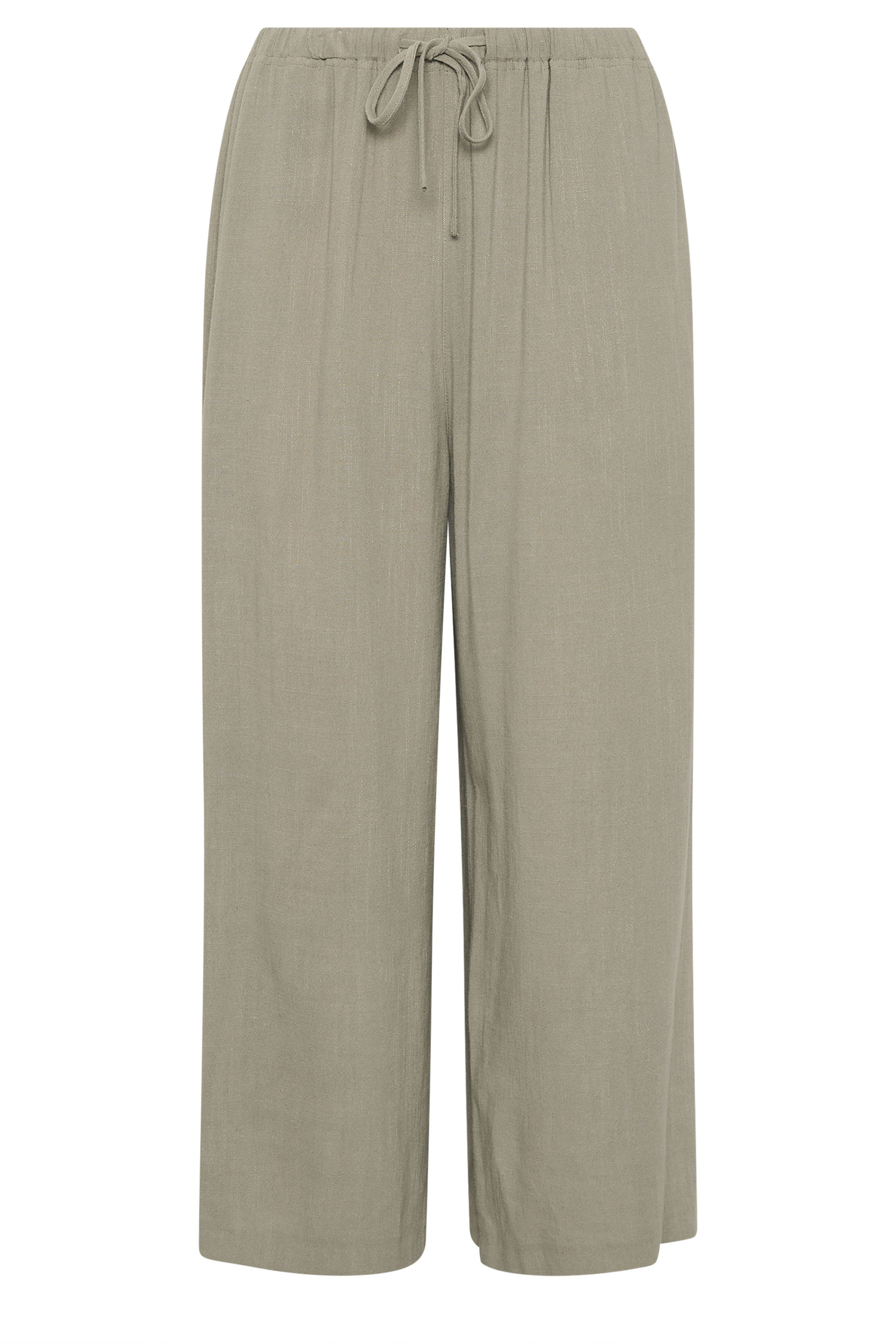 LTS Tall Women's Beige Brown Linen Tie Waist Cropped Trousers | Long Tall Sally  5