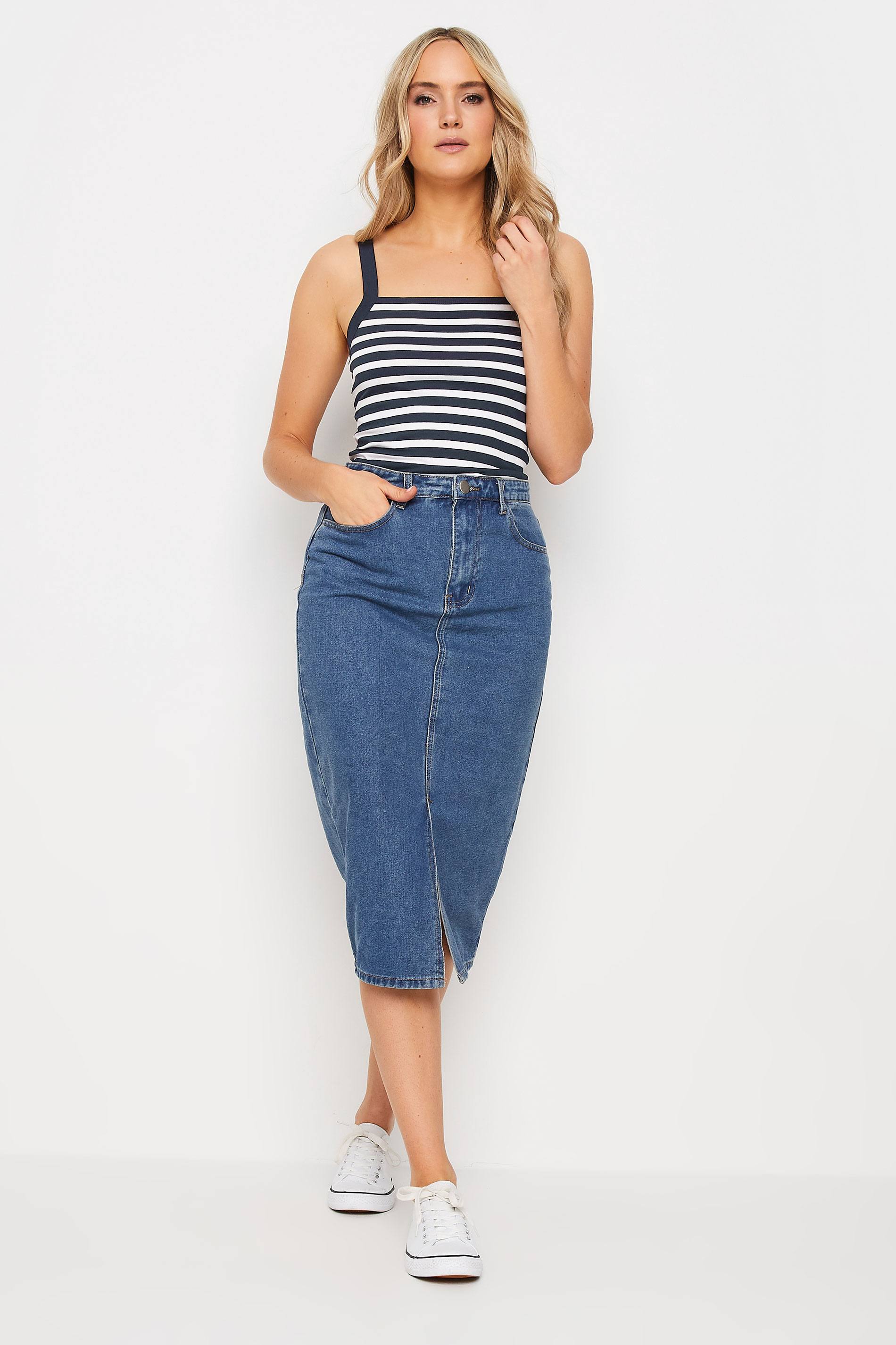 LTS Tall Women's 2 PACK White & Navy Blue Striped Cami Tops | Long Tall Sally 3