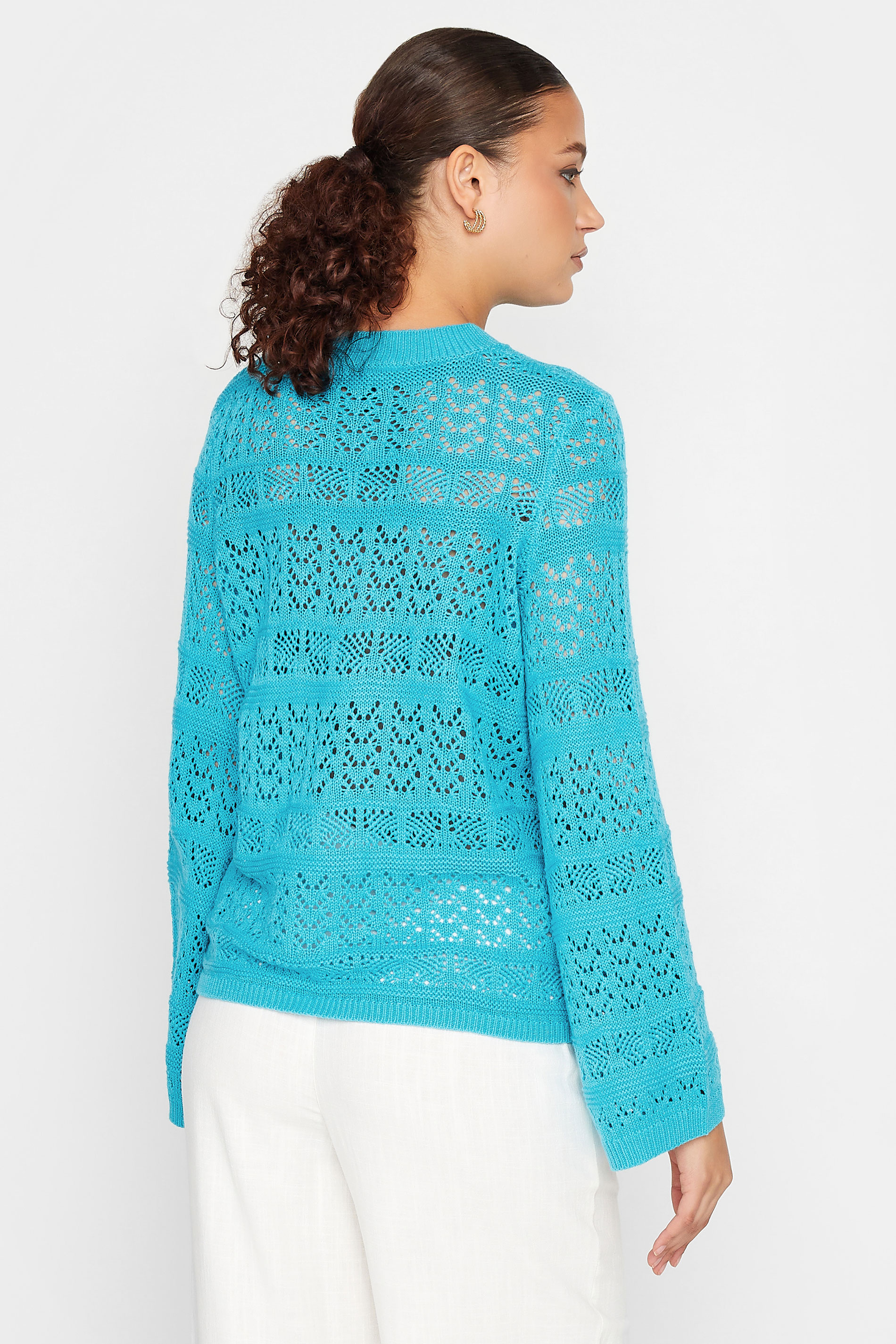 LTS Tall Blue Crochet Flare Sleeve Jumper | Long Tall Sally  3