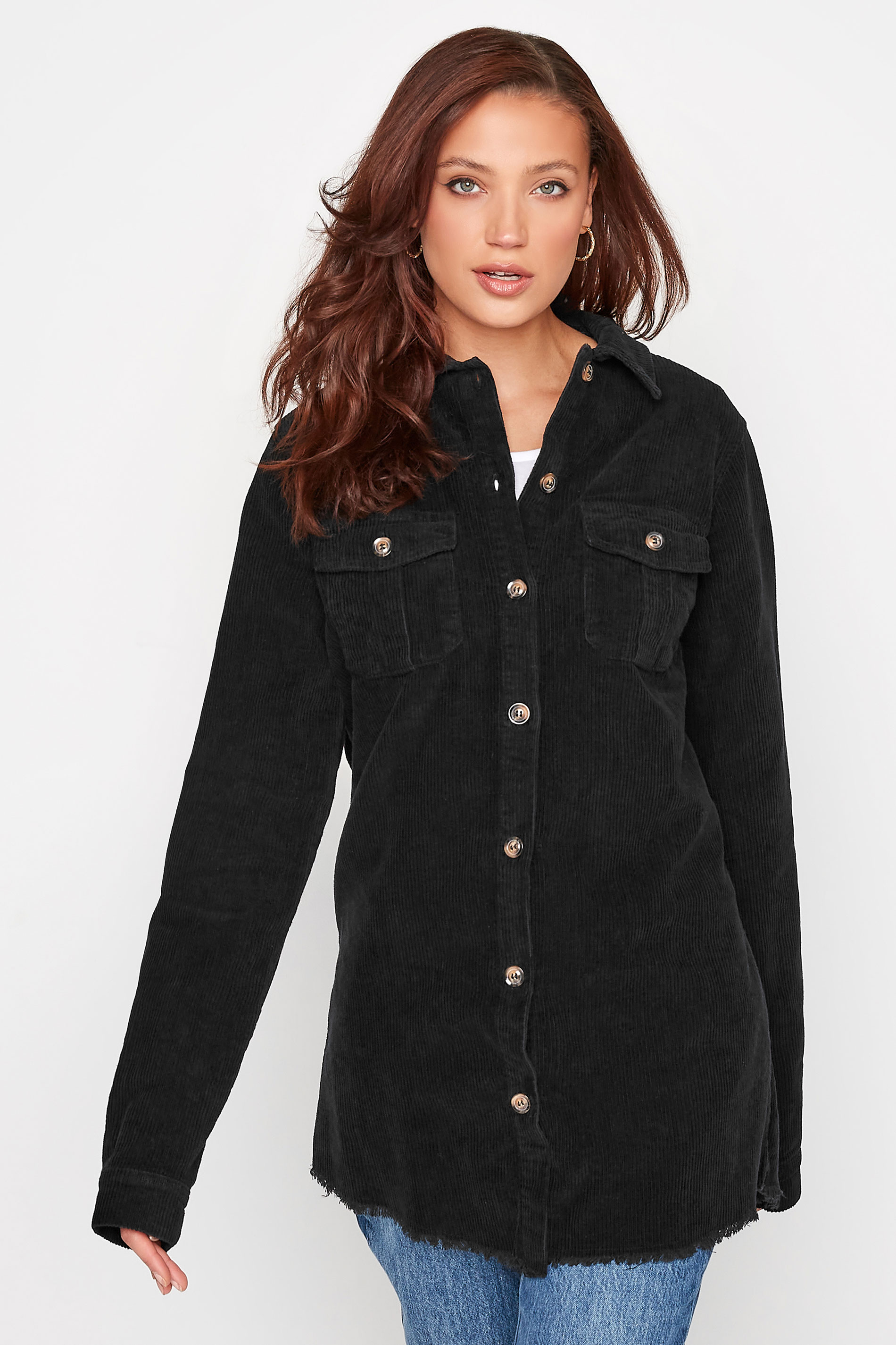 LTS Tall Women's Black Distressed Cord Shacket | Yours Clothing 3