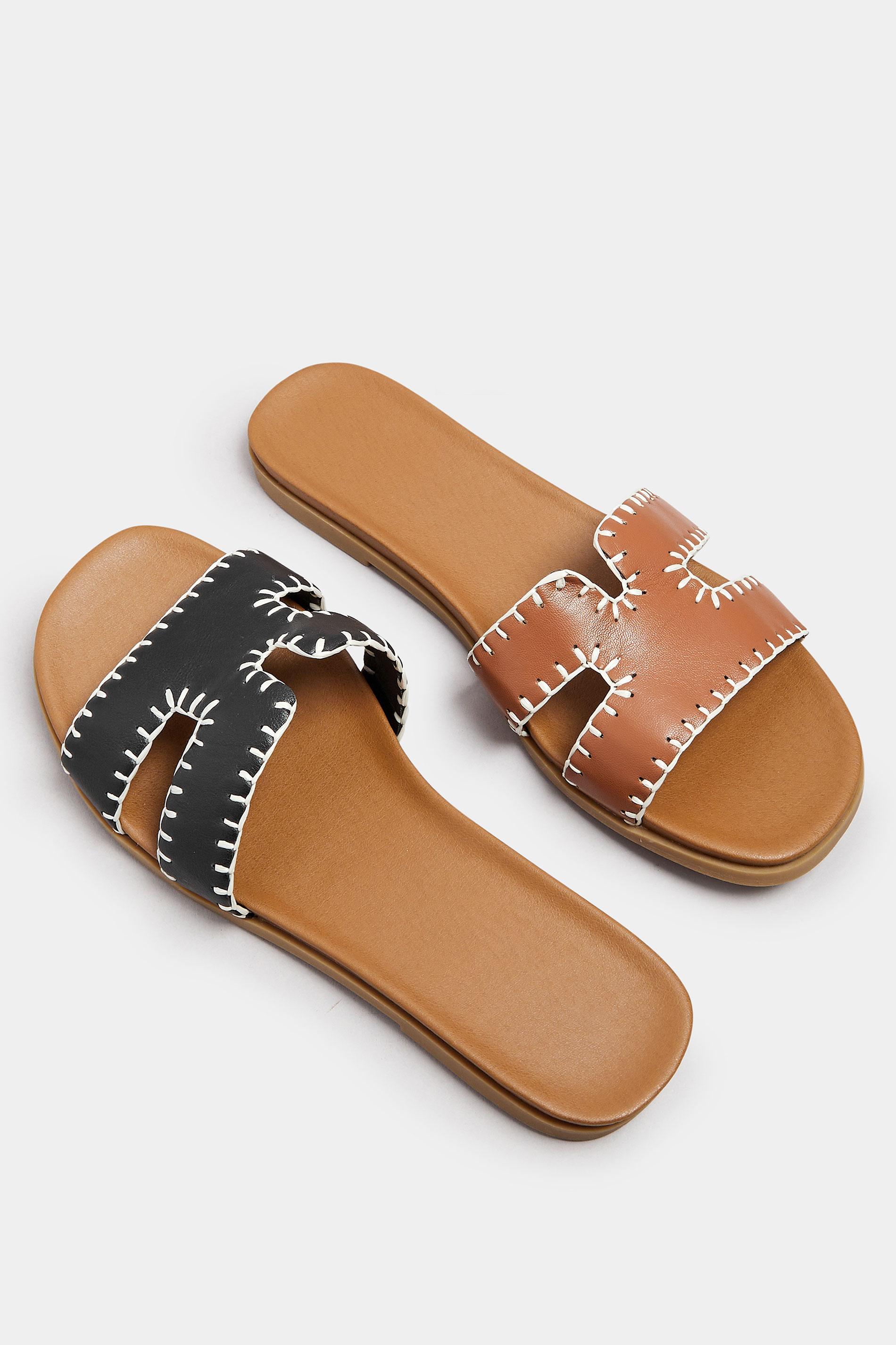 Black Faux Leather Stitched Mule Sandals In Extra Wide EEE Fit | Yours Clothing 6