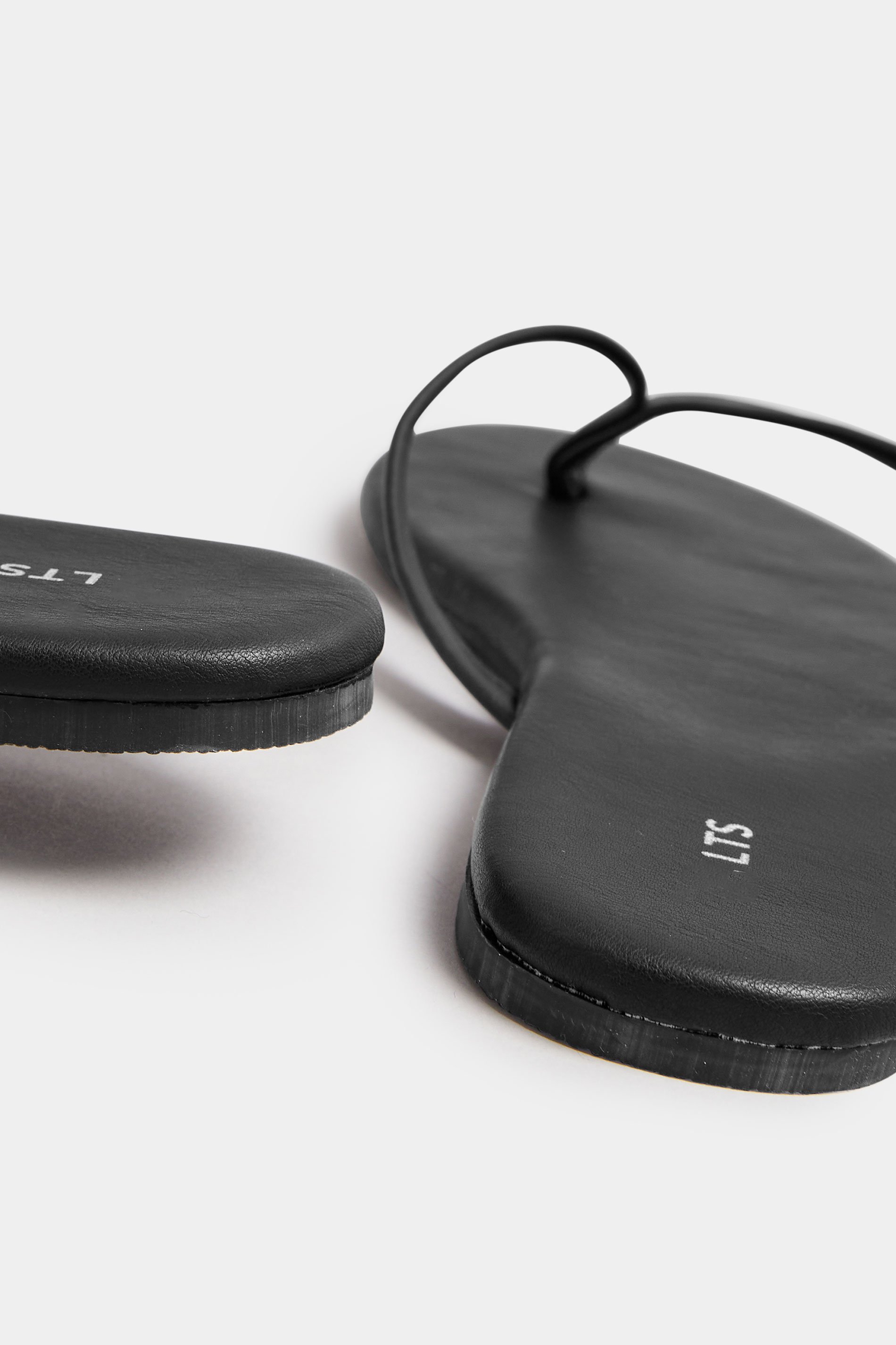 LTS Black Flat Toe Thong Sandals In Standard Fit | Long Tall Sally 4