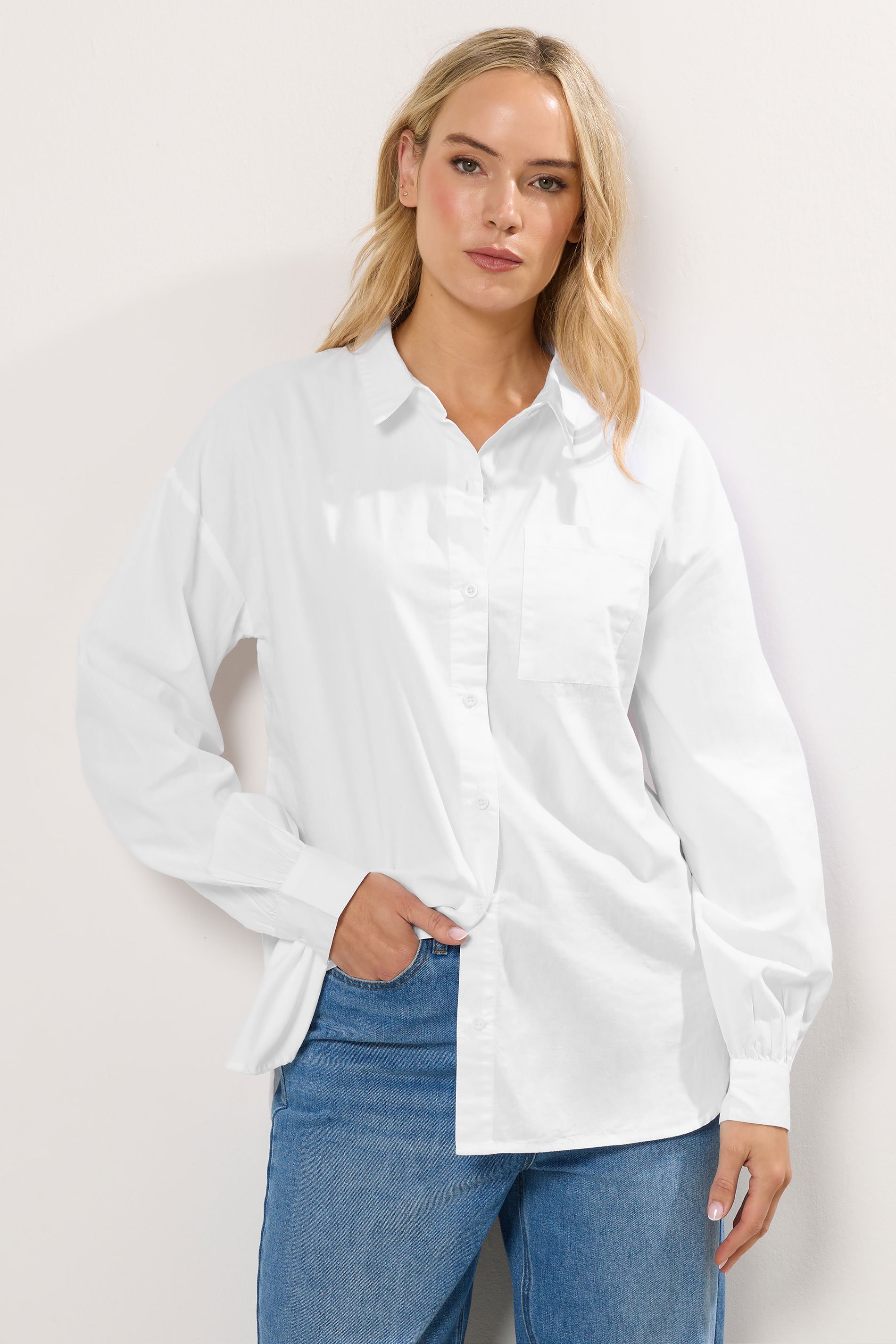 LTS Tall White Plain Cotton Shirt | Long Tall Sally 1