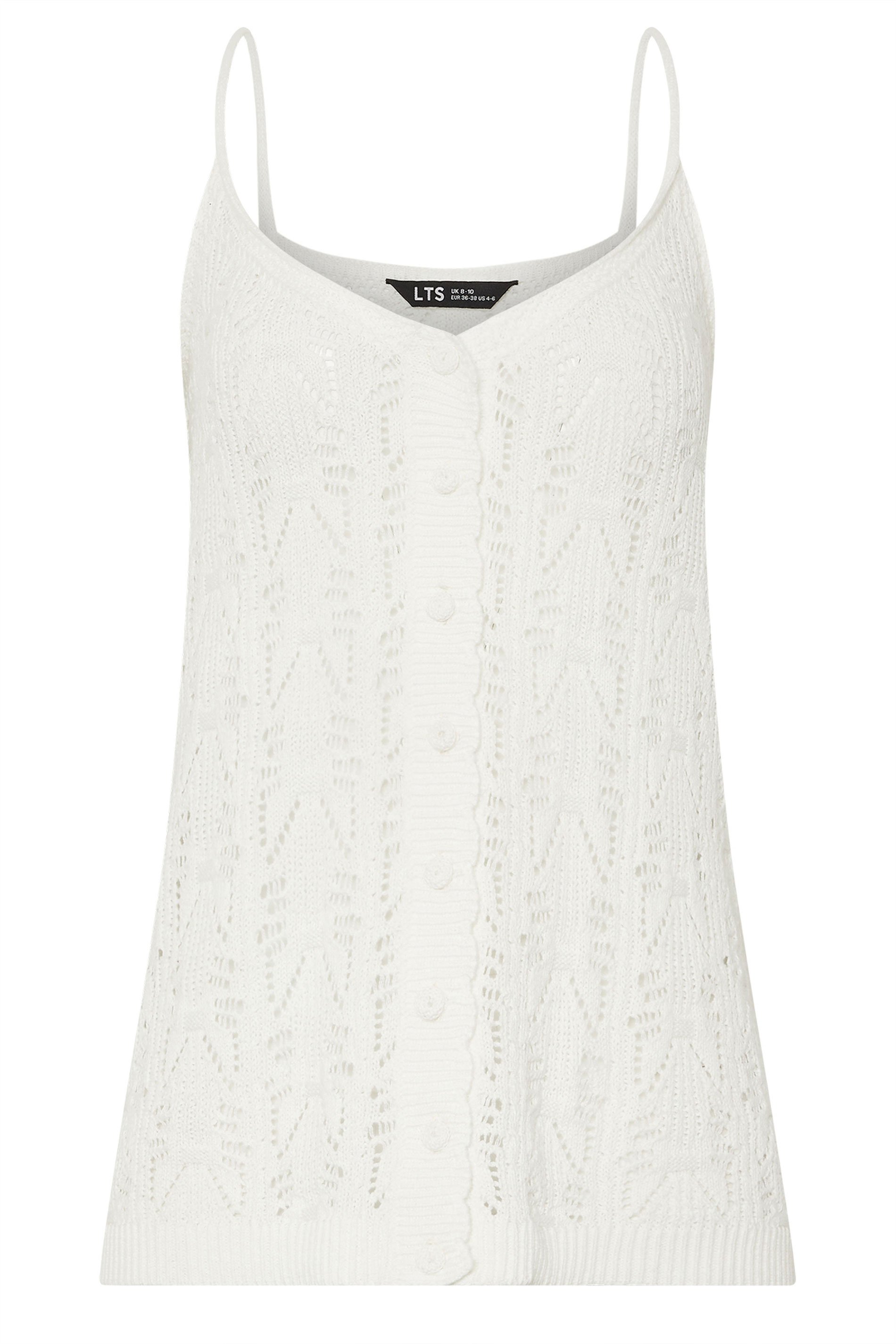 LTS Tall Ivory White Pointelle Knit Button Cami Top | Long Tall Sally 7
