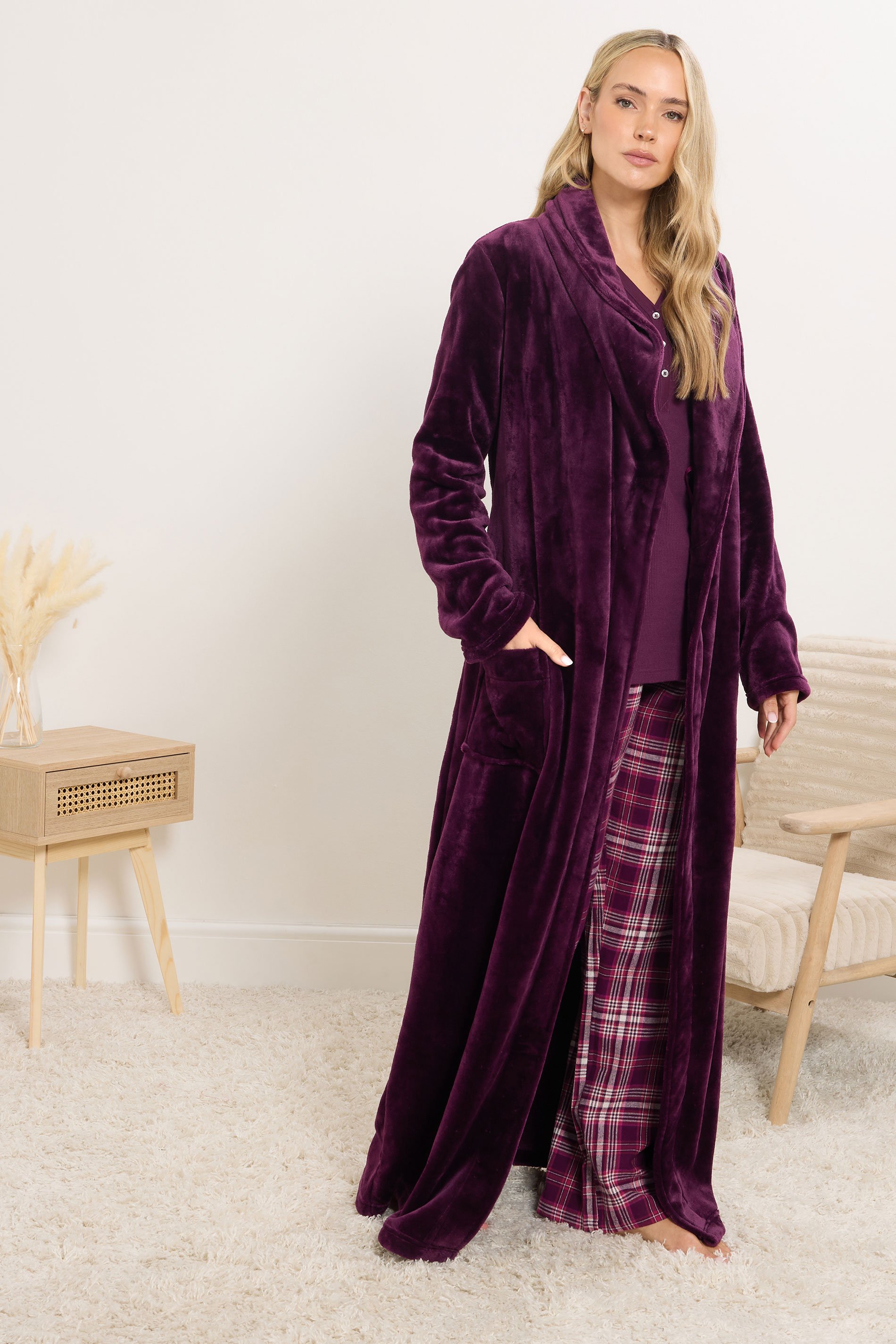 LTS Tall Burgundy Red Cotton Waffle Pyjama Top | Long Tall Sally 6