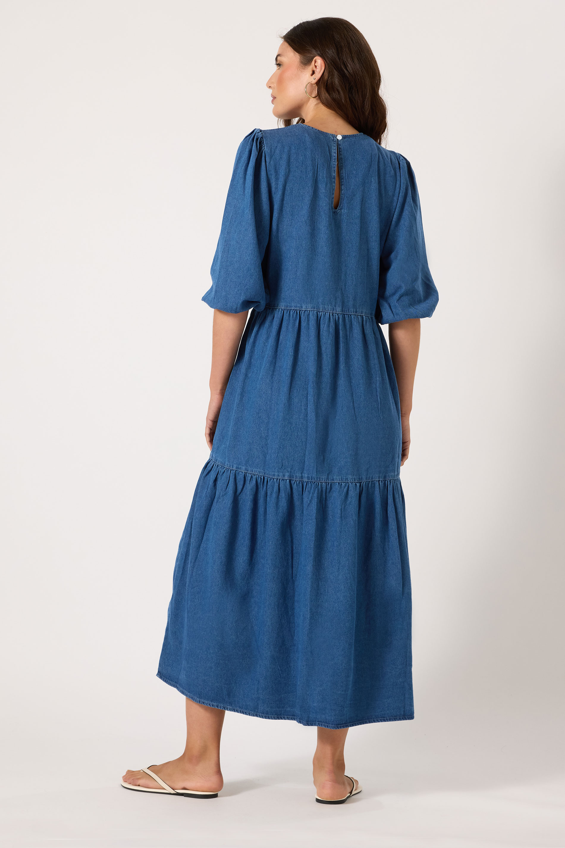 LTS Tall Women's Blue Denim Tiered Midaxi Dress | Long Tall Sally 3