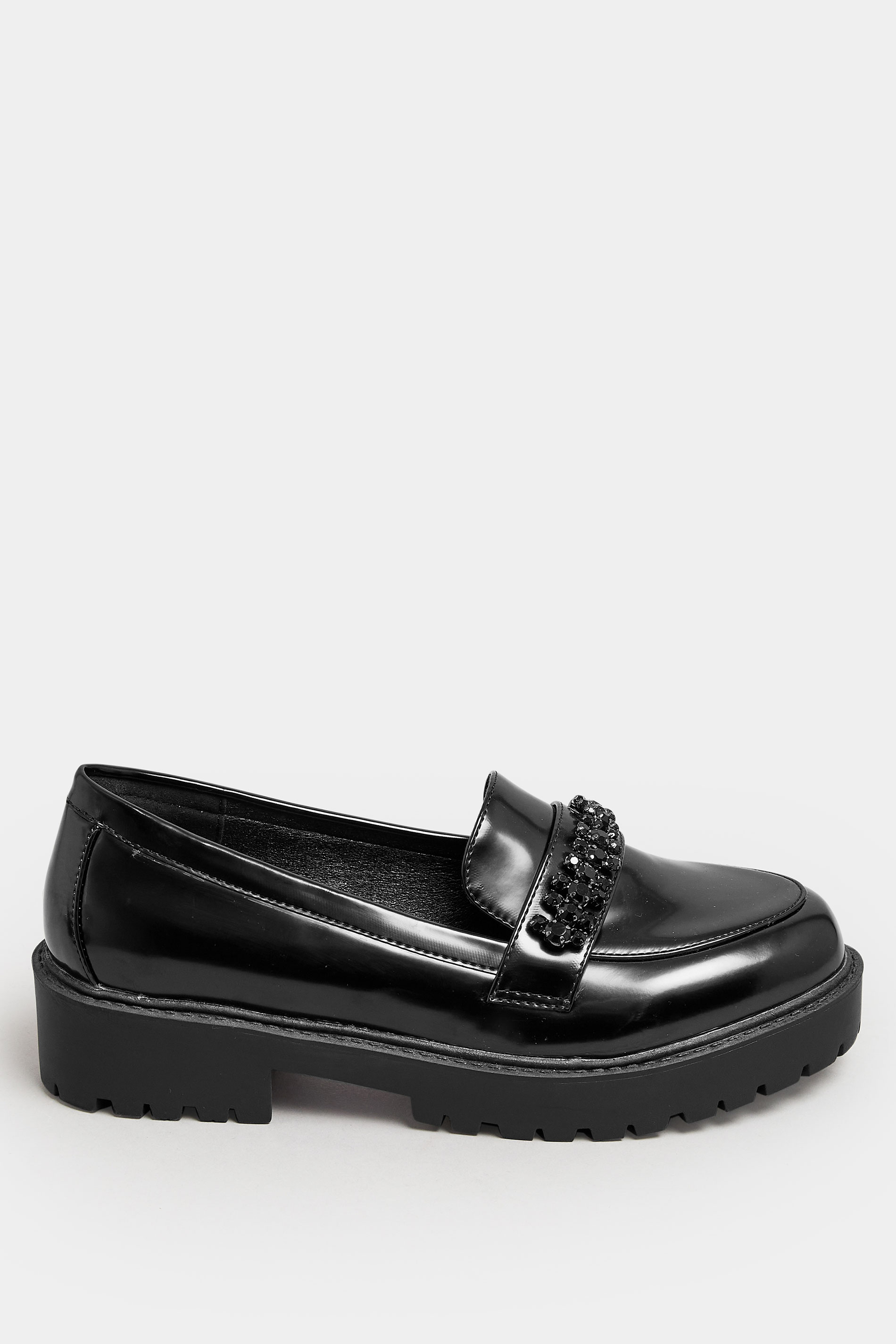LIMITED COLLECTION Black Diamante Chunky Loafers In Extra Wide EEE Fit | Yours Clothing 3
