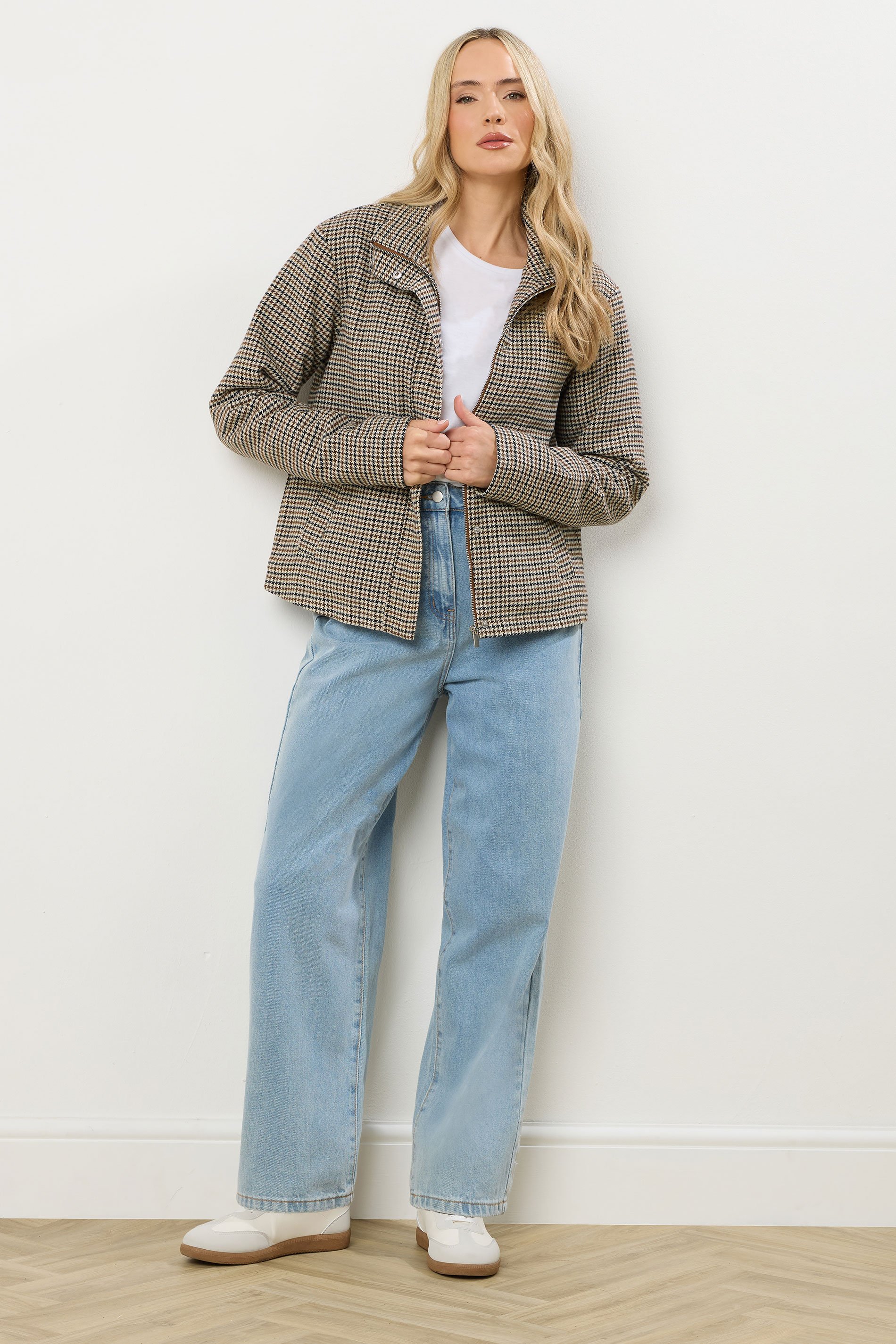 LTS Tall Brown Check Funnel Neck Coat | Long Tall Sally 4